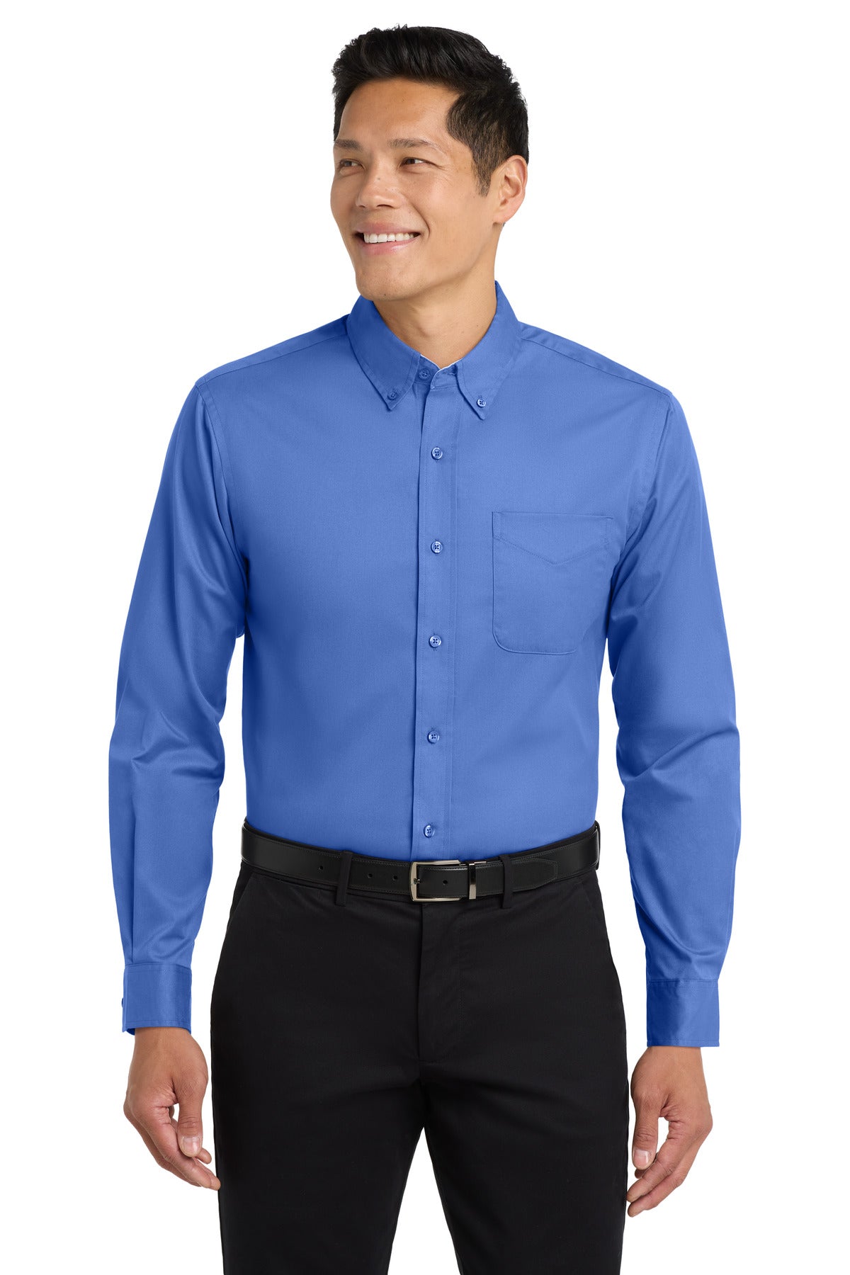 Custom Ultramarine Blue Long Sleeve Easy Care Shirt S608, personalized by SanCanDo Swag in Argyle, TX