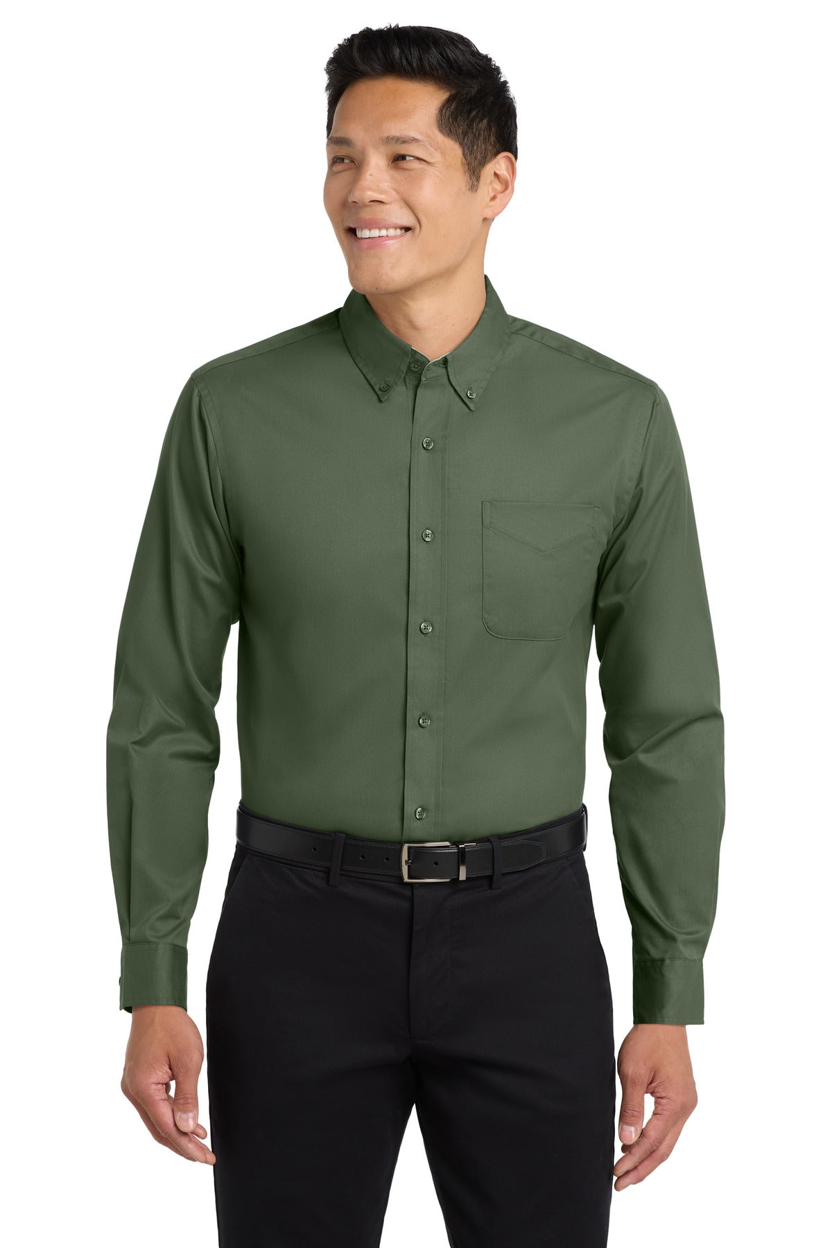 Custom Clover Green Long Sleeve Easy Care Shirt S608, personalized by SanCanDo Swag in Argyle, TX
