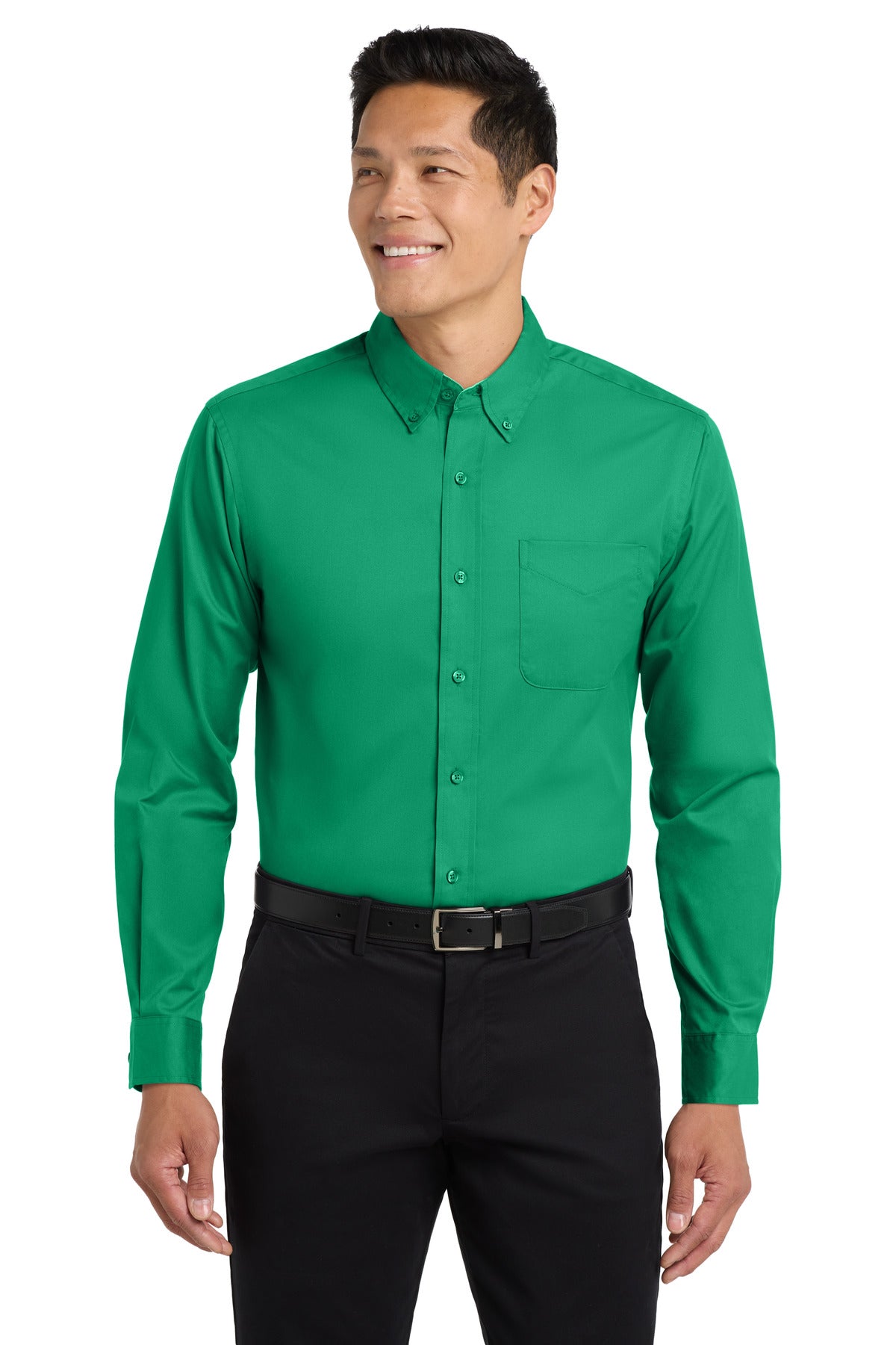 Custom Court Green Long Sleeve Easy Care Shirt S608, personalized by SanCanDo Swag in Argyle, TX