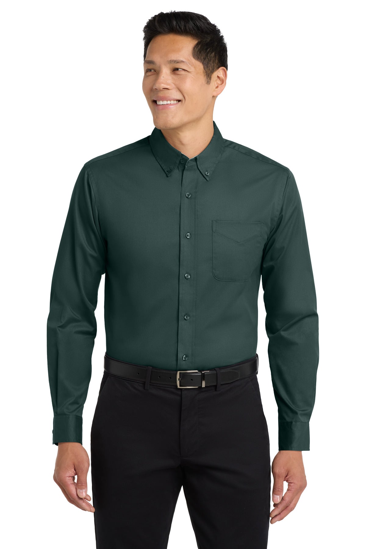 Custom Dark Green/ Navy Long Sleeve Easy Care Shirt S608, personalized by SanCanDo Swag in Argyle, TX