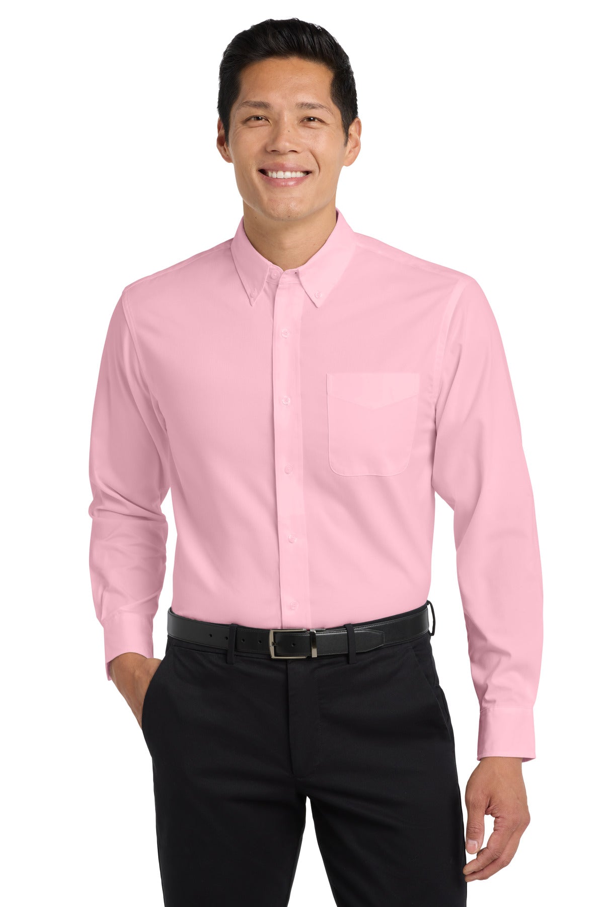 Custom Light Pink Long Sleeve Easy Care Shirt S608, personalized by SanCanDo Swag in Argyle, TX