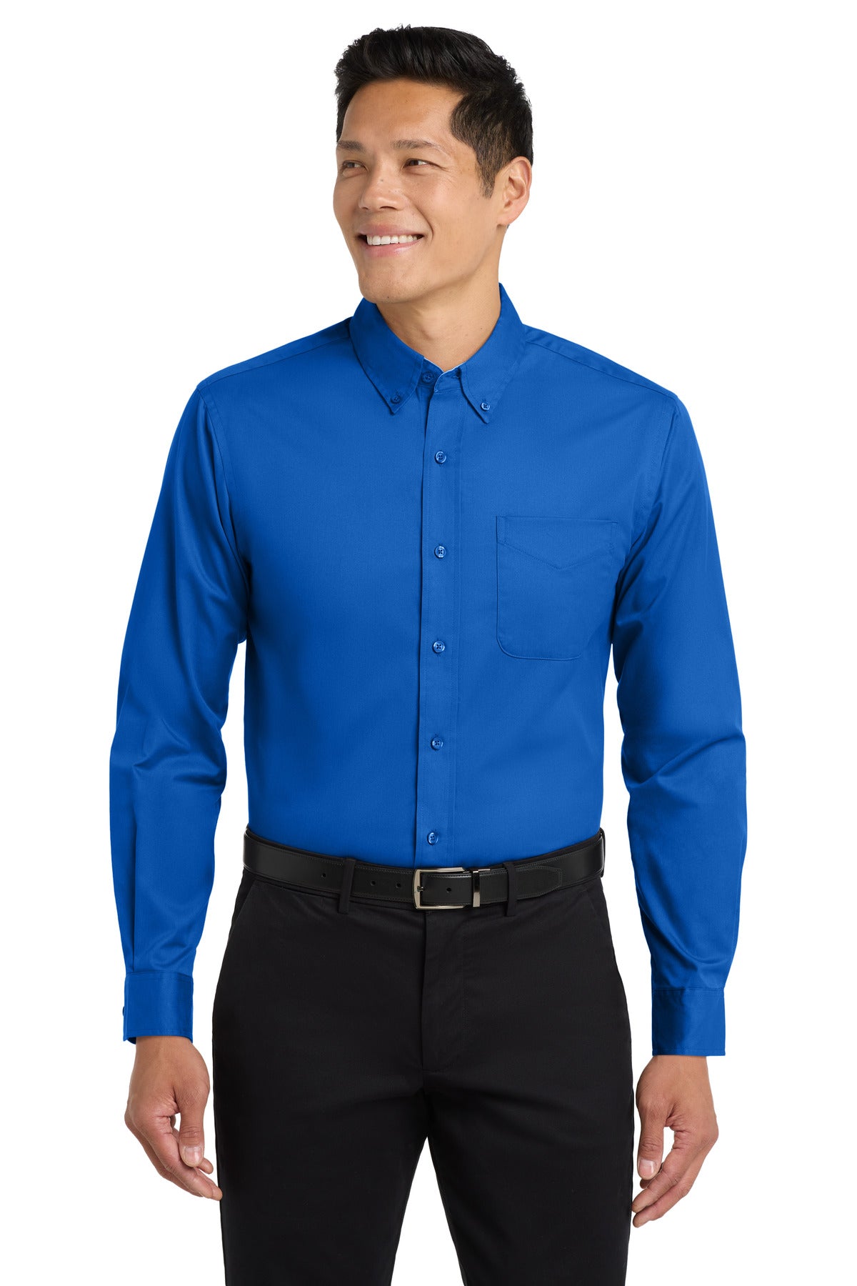 Custom Strong Blue Extended Size Long Sleeve Easy Care Shirt S608ES, personalized by SanCanDo Swag in Argyle, TX