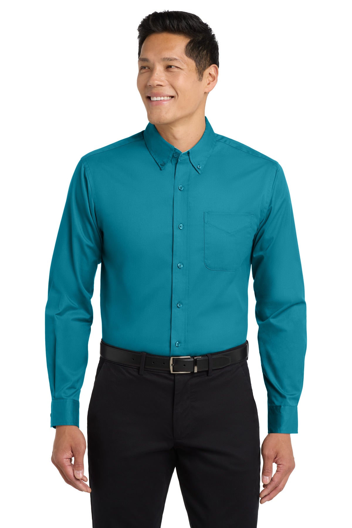 Custom Teal Green Extended Size Long Sleeve Easy Care Shirt S608ES, personalized by SanCanDo Swag in Argyle, TX