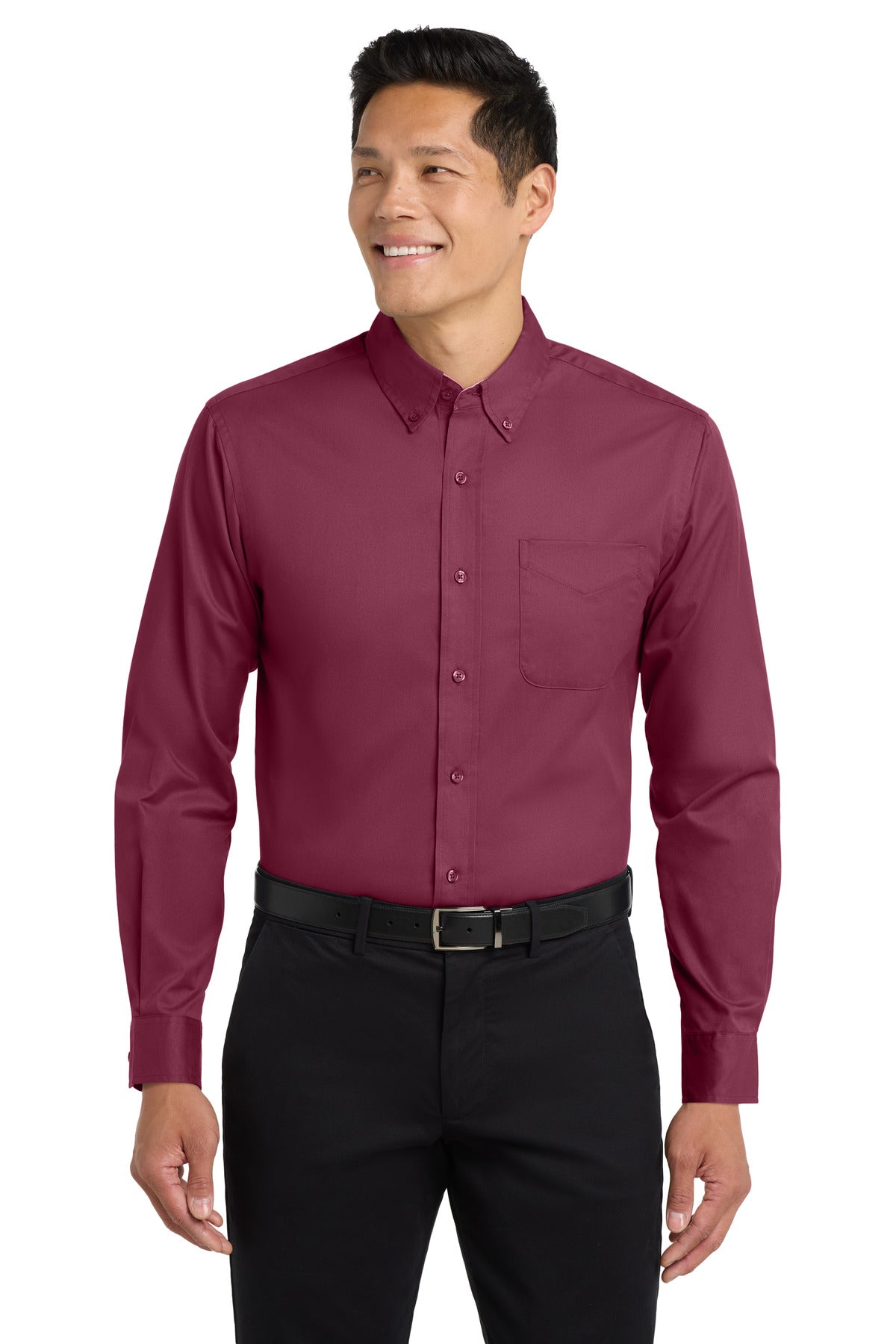 Custom Burgundy/ Light Stone Extended Size Long Sleeve Easy Care Shirt S608ES, personalized by SanCanDo Swag in Argyle, TX