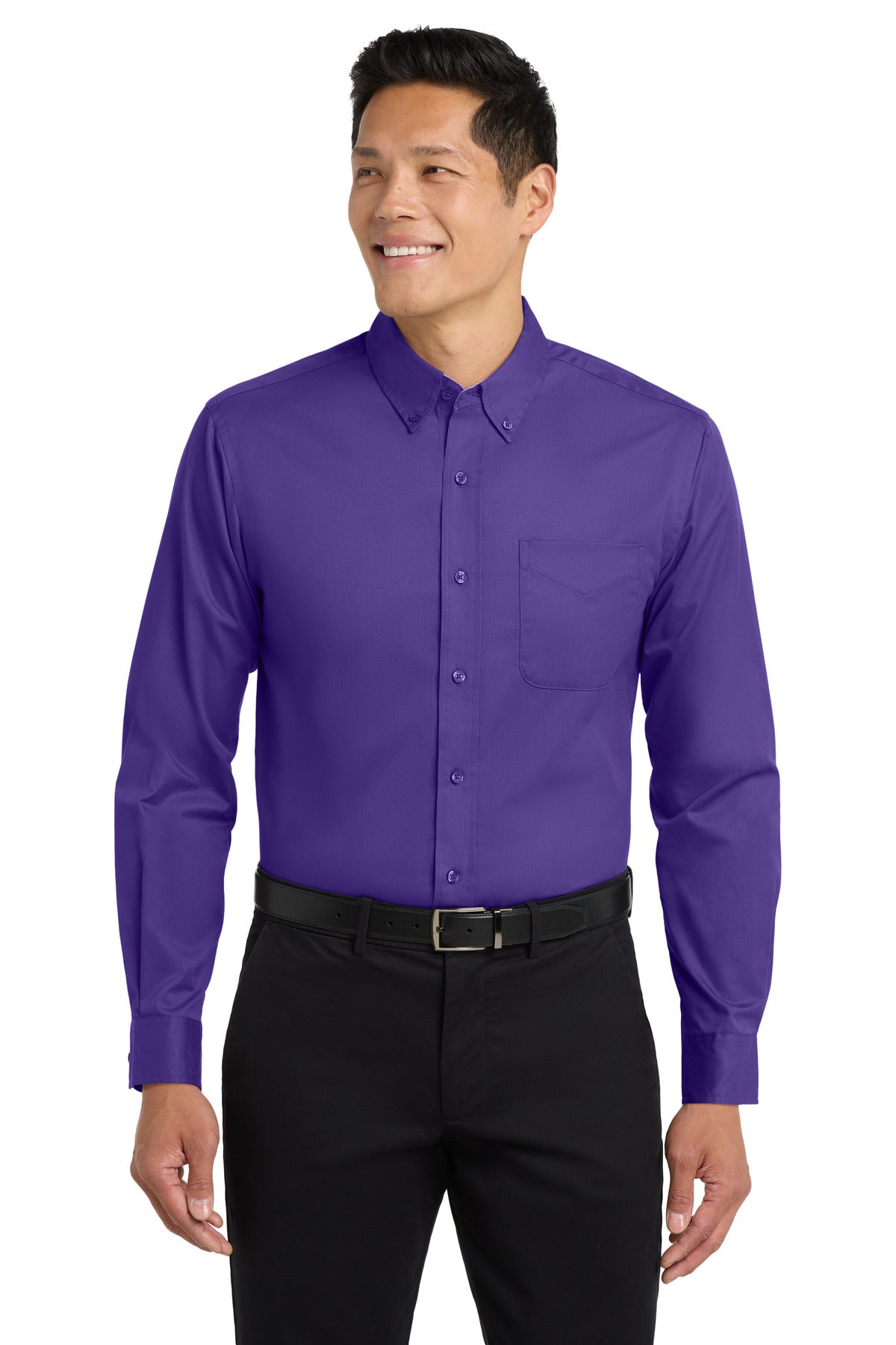 Custom Purple/ Light Stone Extended Size Long Sleeve Easy Care Shirt S608ES, personalized by SanCanDo Swag in Argyle, TX