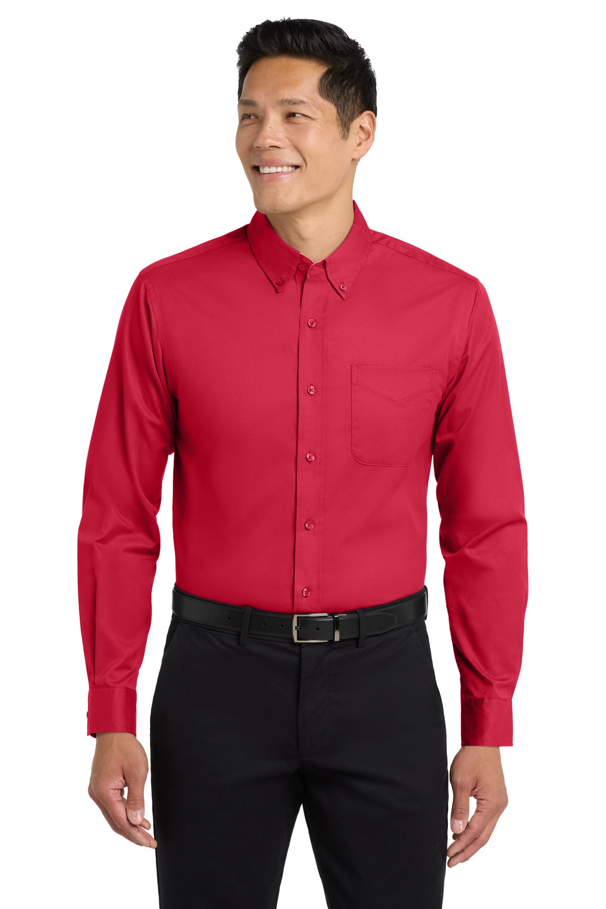 Custom Red/ Light Stone Extended Size Long Sleeve Easy Care Shirt S608ES, personalized by SanCanDo Swag in Argyle, TX