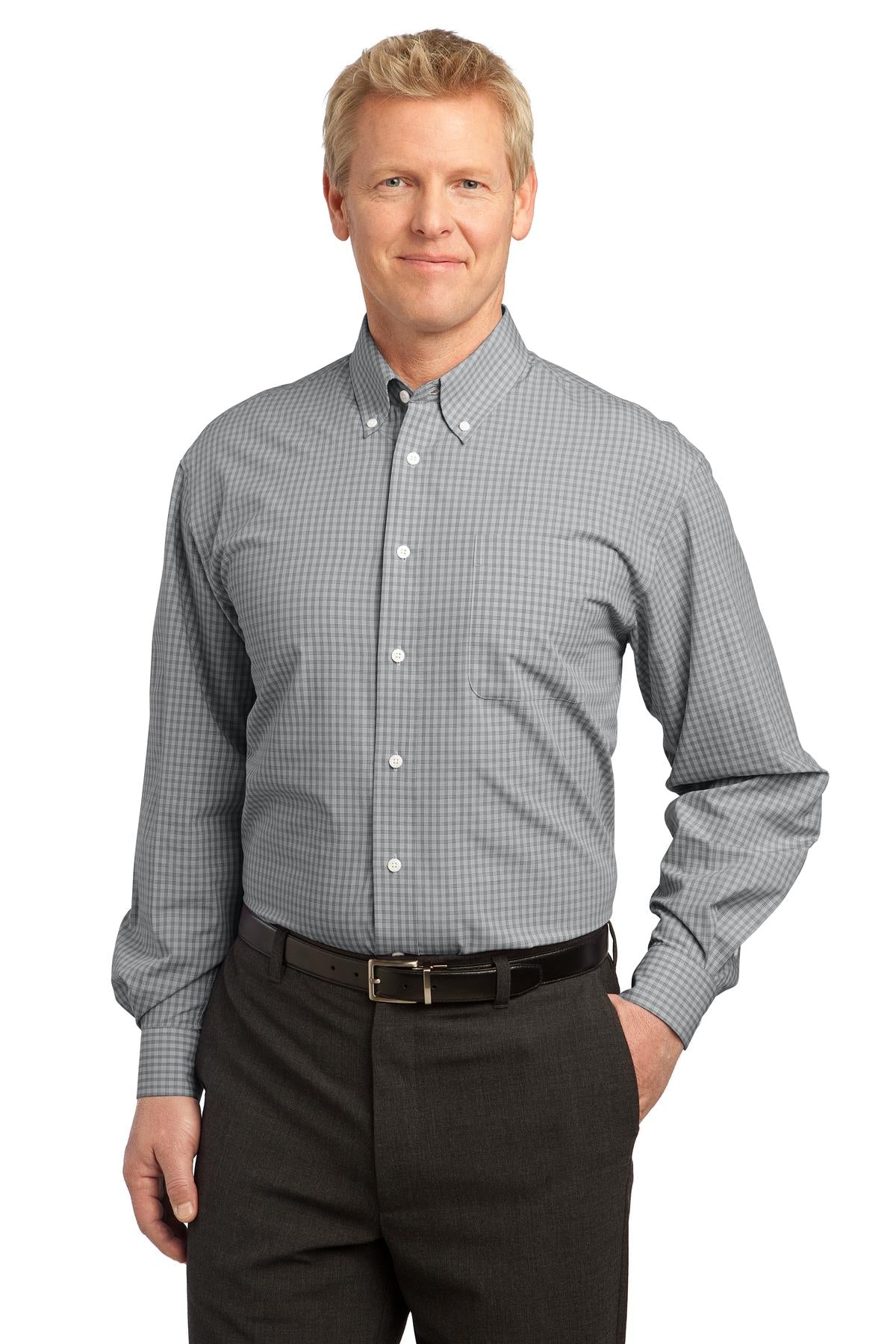 Custom Charcoal Plaid Pattern Easy Care Shirt S639, personalized by SanCanDo Swag in Argyle, TX