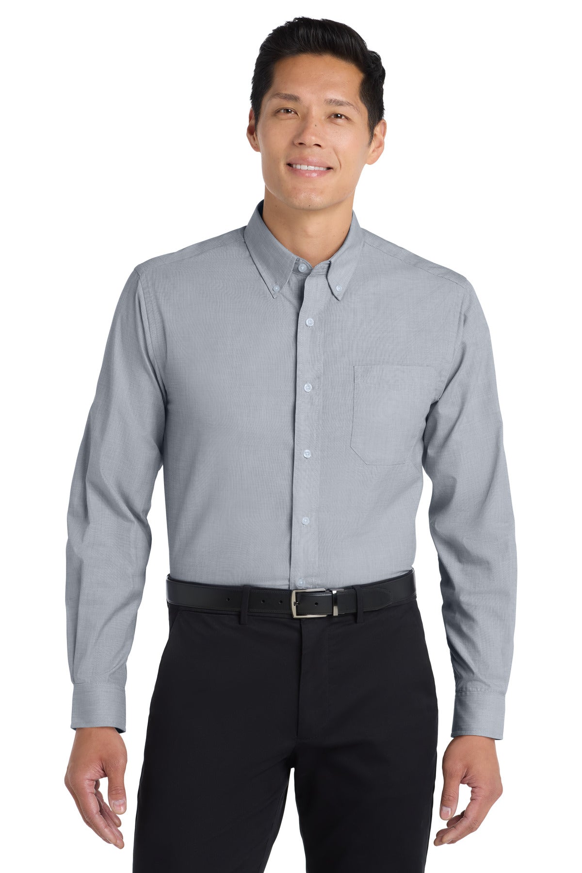 Custom Navy Frost Crosshatch Easy Care Shirt S640, personalized by SanCanDo Swag in Argyle, TX