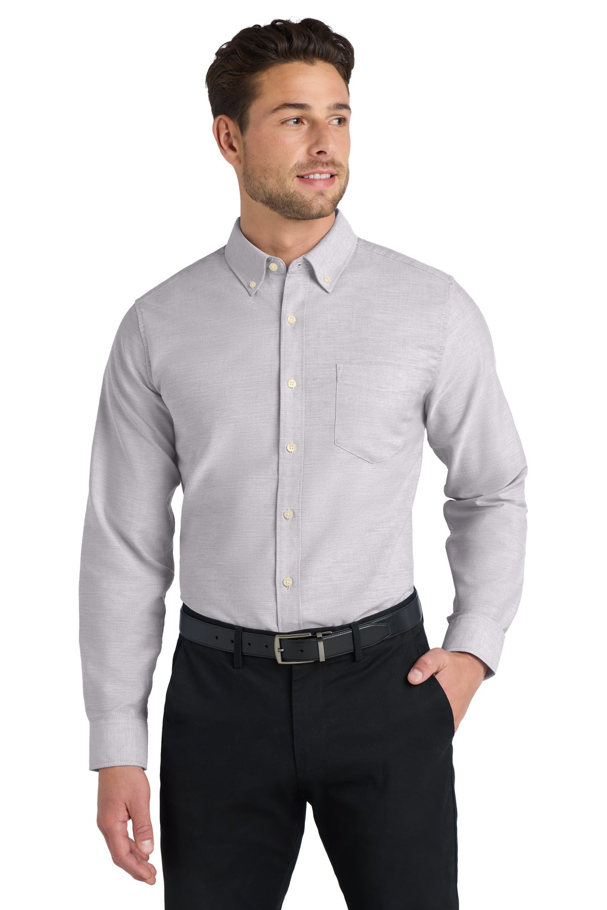 Custom Gusty Grey SuperPro Oxford Shirt S658, personalized by SanCanDo Swag in Argyle, TX