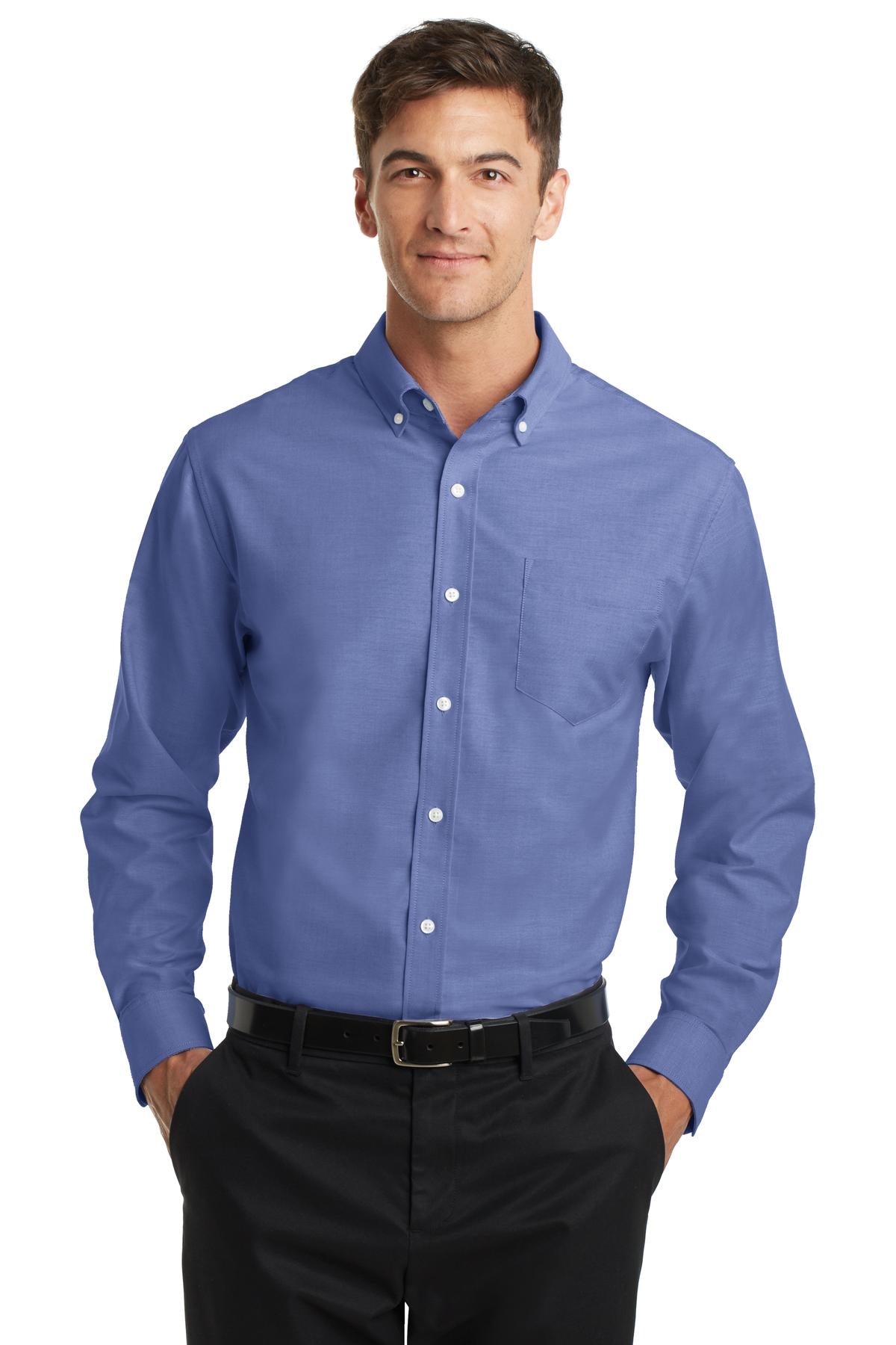 Custom Navy SuperPro Oxford Shirt S658, personalized by SanCanDo Swag in Argyle, TX