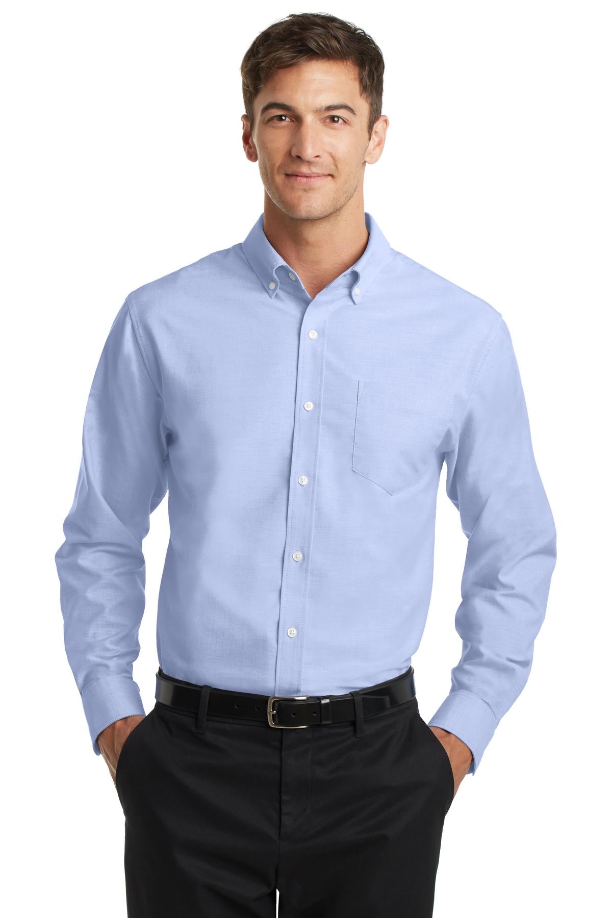 Custom Oxford Blue SuperPro Oxford Shirt S658, personalized by SanCanDo Swag in Argyle, TX