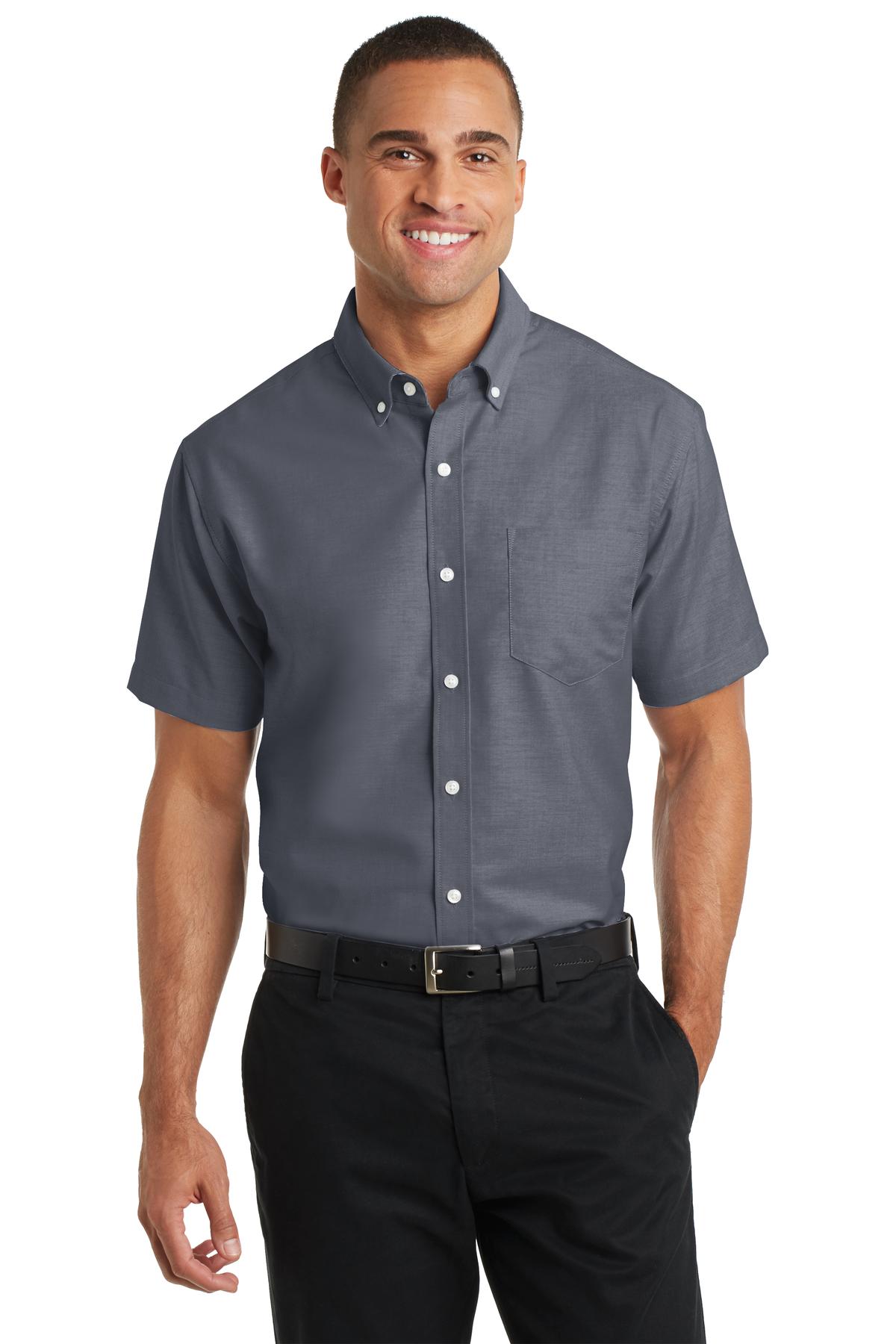 Custom Black Short Sleeve SuperPro Oxford Shirt S659, personalized by SanCanDo Swag in Argyle, TX