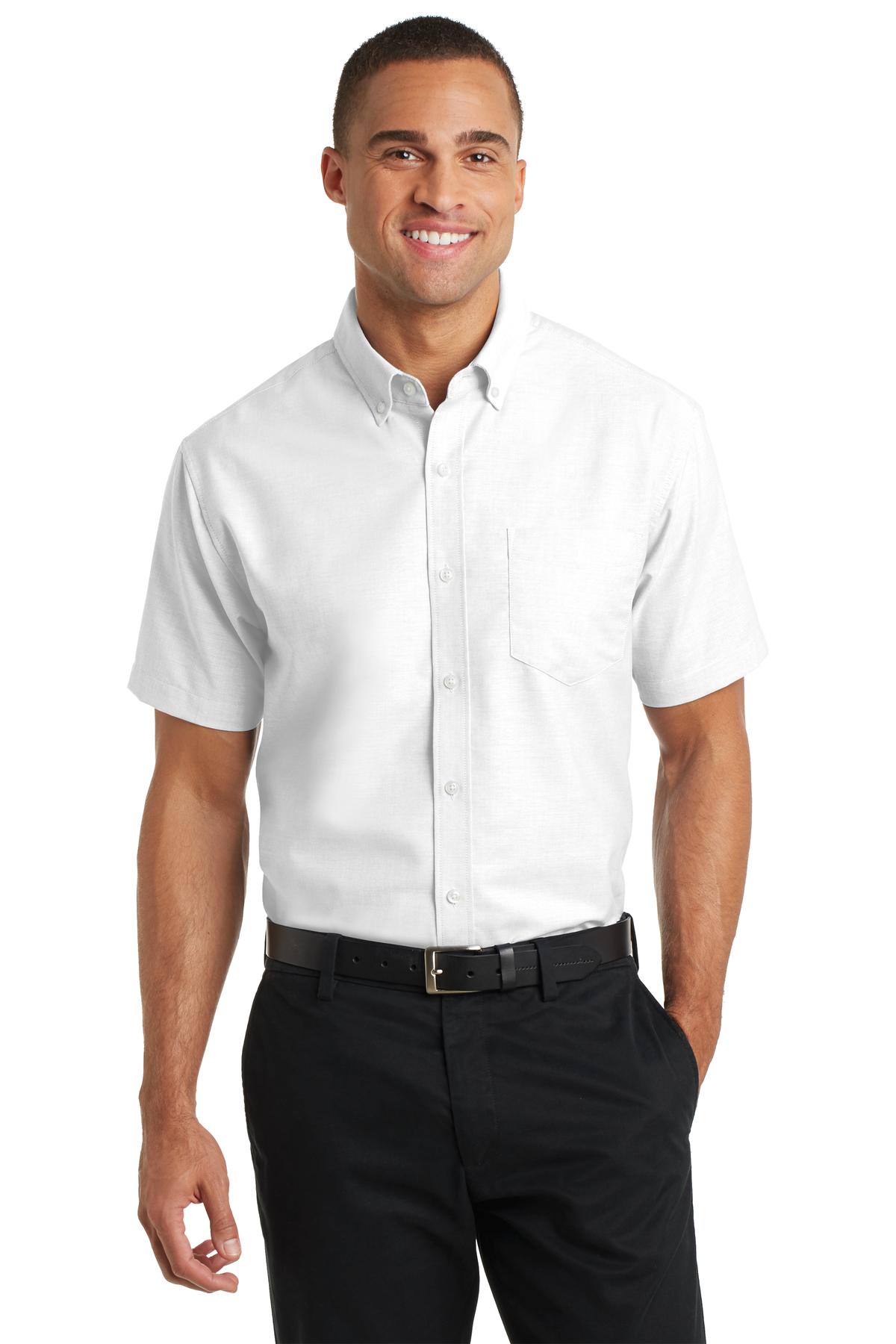 Custom White Short Sleeve SuperPro Oxford Shirt S659, personalized by SanCanDo Swag in Argyle, TX
