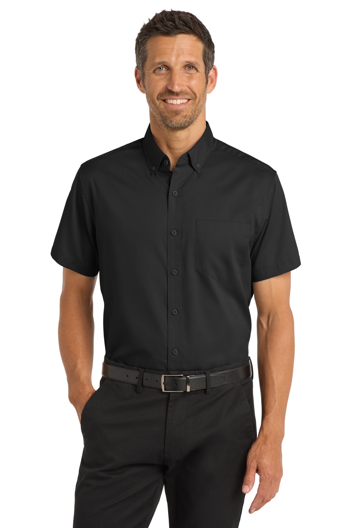 Custom Black Short Sleeve SuperPro Twill Shirt S664, personalized by SanCanDo Swag in Argyle, TX
