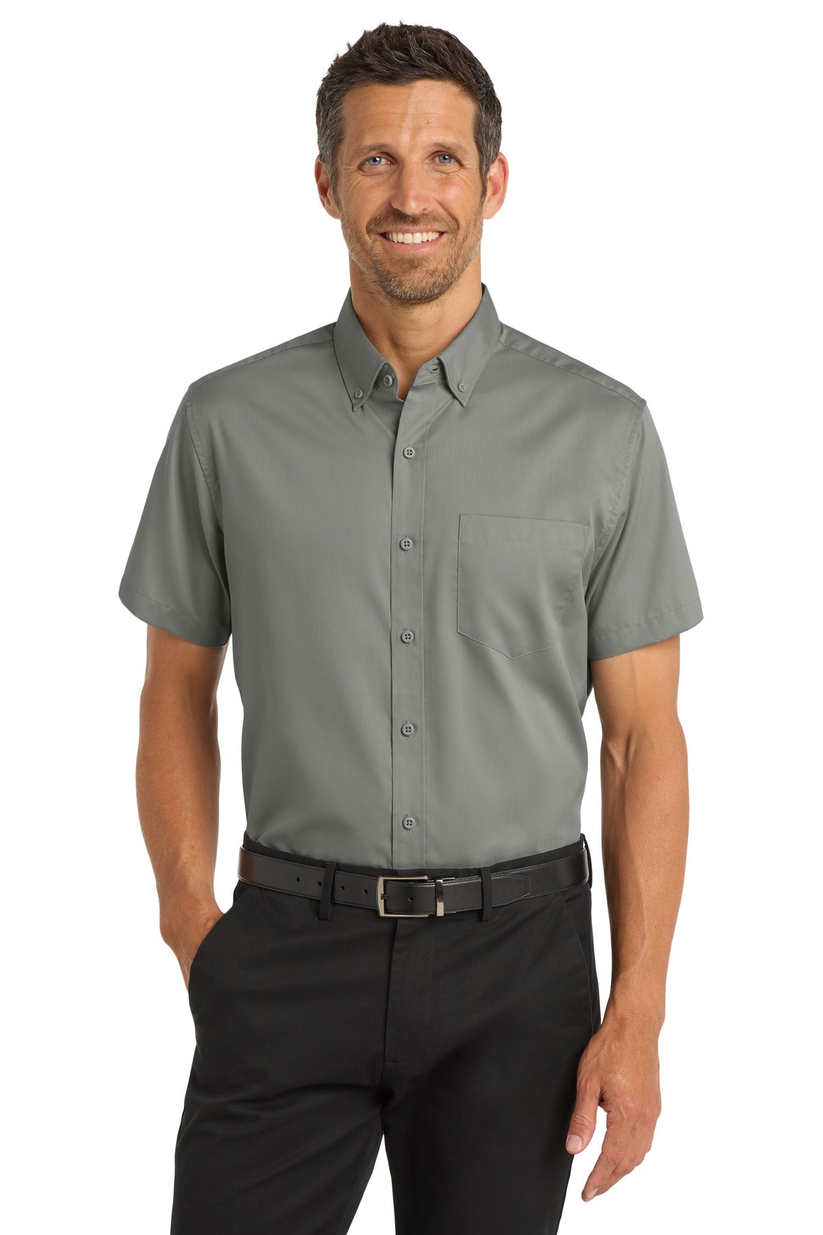 Custom Monument Grey Short Sleeve SuperPro Twill Shirt S664, personalized by SanCanDo Swag in Argyle, TX