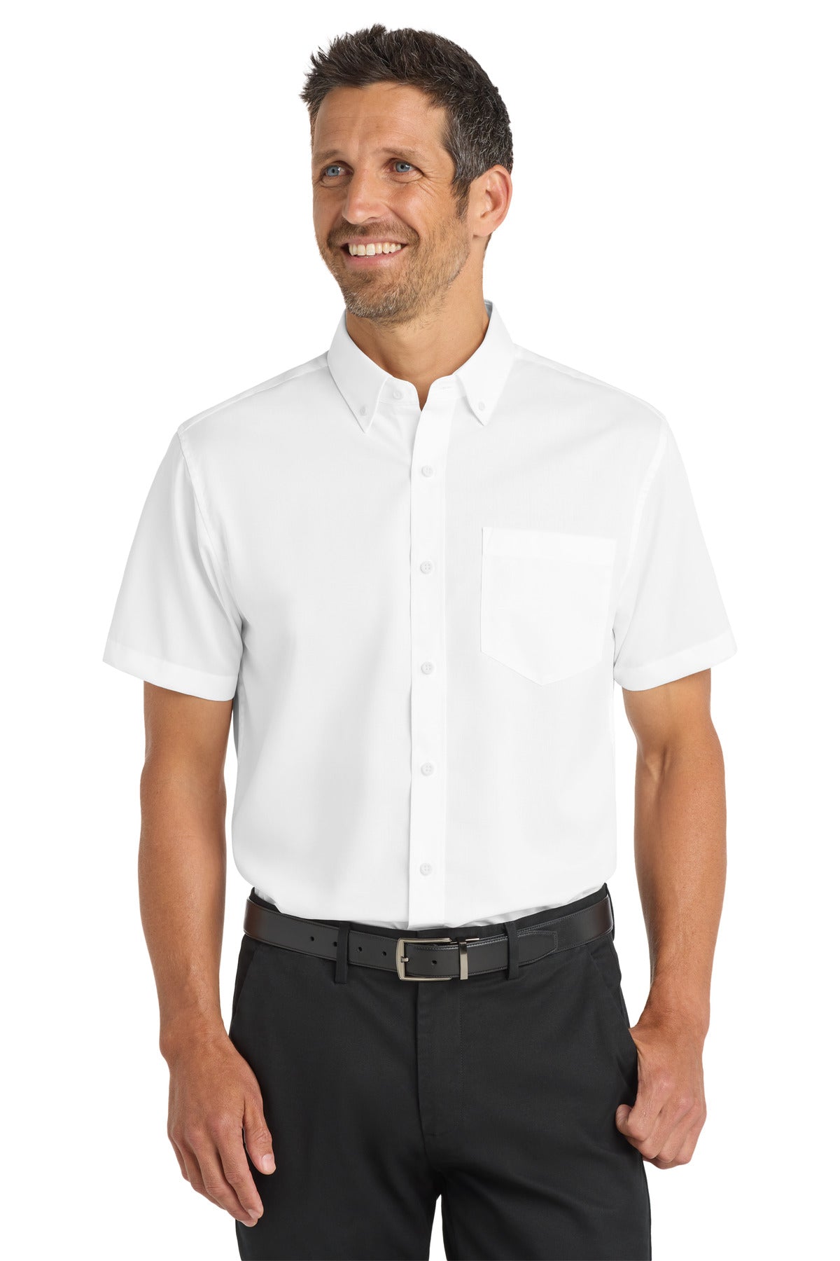 Custom White Short Sleeve SuperPro Twill Shirt S664, personalized by SanCanDo Swag in Argyle, TX
