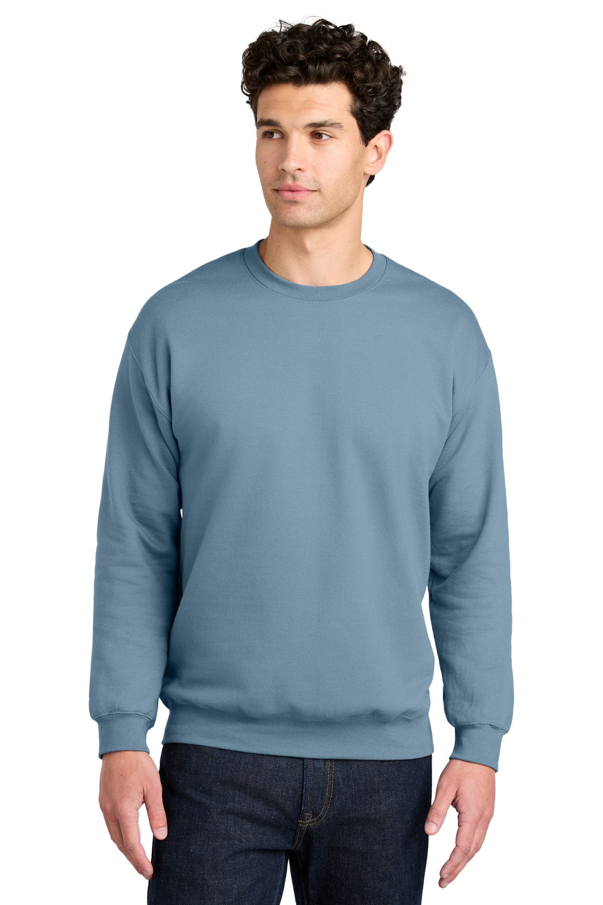 Custom Stone Blue Softstyle Crewneck SF000, personalized by SanCanDo Swag in Argyle, TX