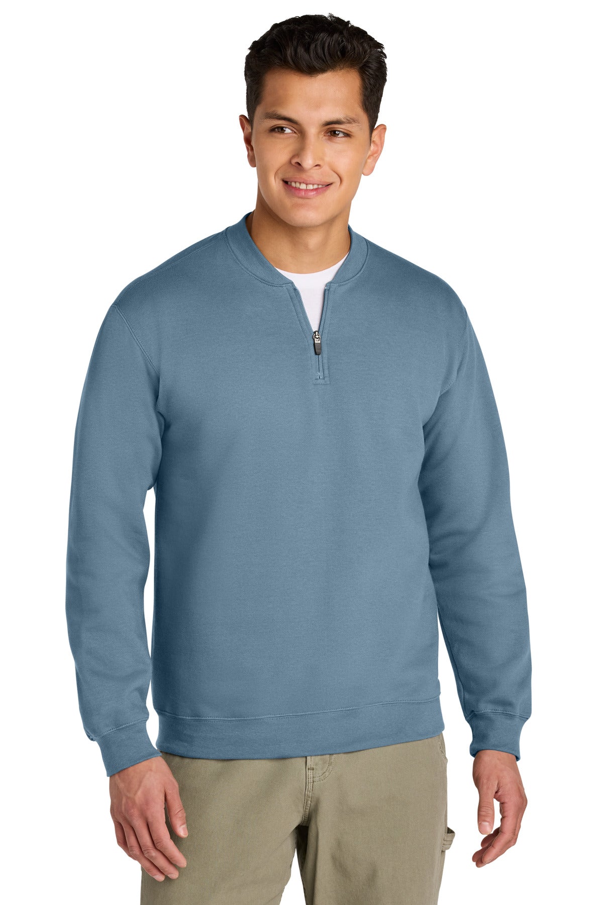 Custom Stone Blue Softstyle Midweight Fleece 1/4-Zip SF008, personalized by SanCanDo Swag in Argyle, TX