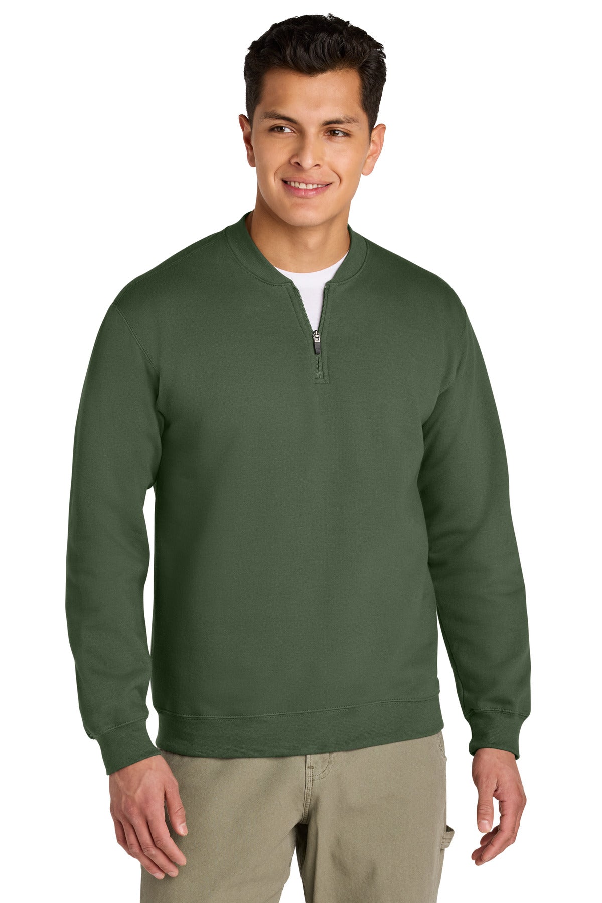 Custom Military Green Softstyle Midweight Fleece 1/4-Zip SF008, personalized by SanCanDo Swag in Argyle, TX