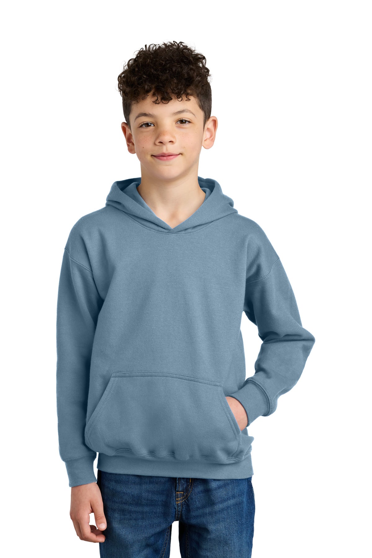 Custom Stone Blue Youth Softstyle Midweight Fleece Hoodie SF500B, personalized by SanCanDo Swag in Argyle, TX