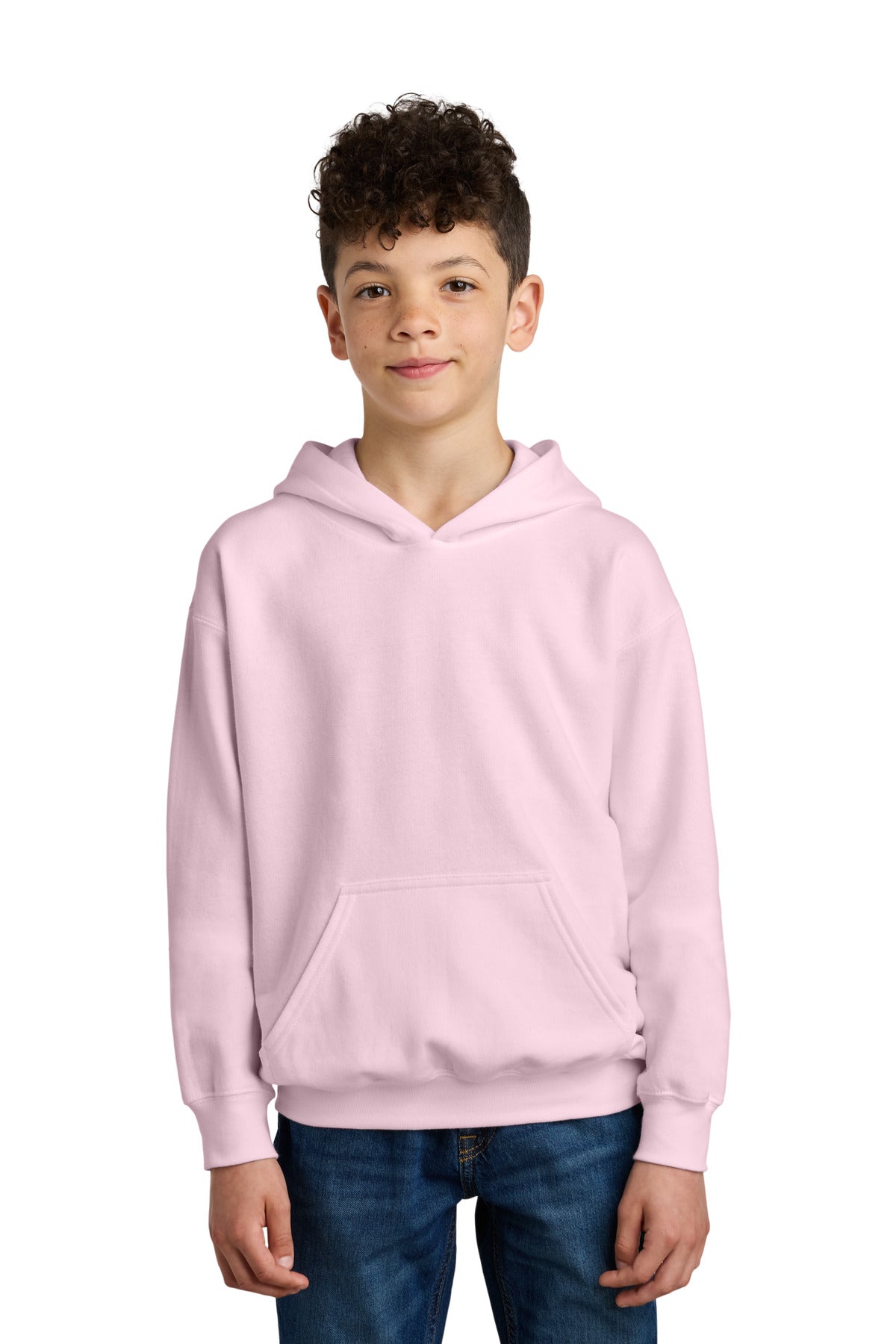 Custom Light Pink Youth Softstyle Midweight Fleece Hoodie SF500B, personalized by SanCanDo Swag in Argyle, TX
