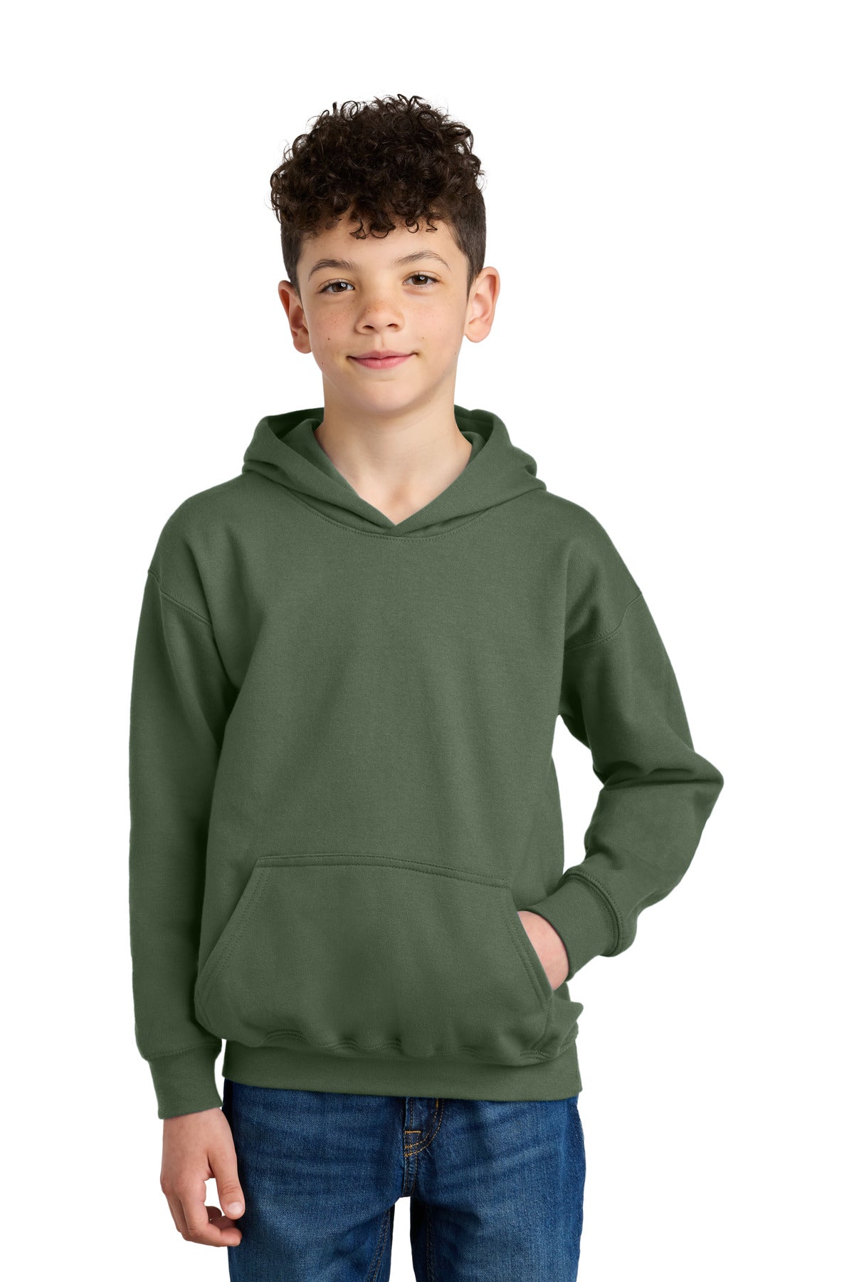 Custom Military Green Youth Softstyle Midweight Fleece Hoodie SF500B, personalized by SanCanDo Swag in Argyle, TX