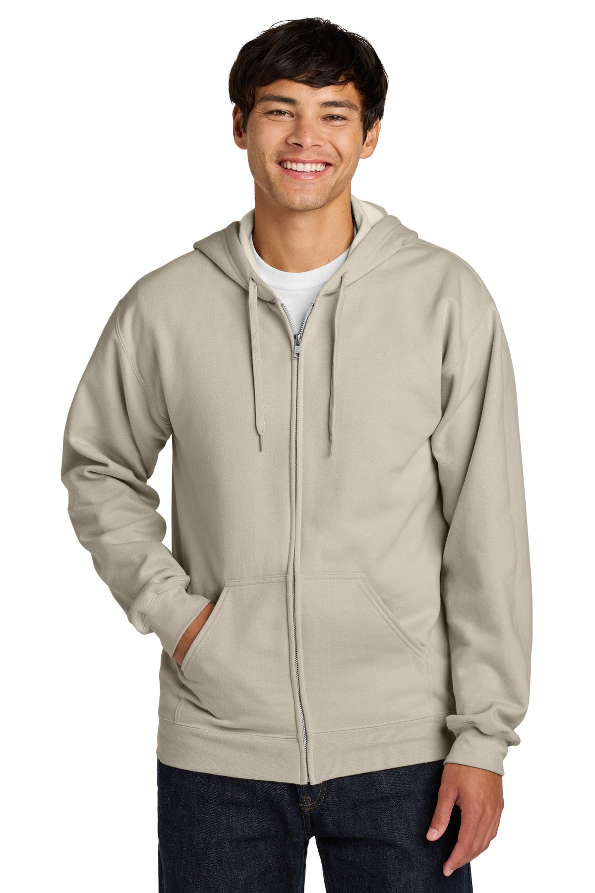 Custom Sand Softstyle Fleece Full-Zip Hoodie SF600, personalized by SanCanDo Swag in Argyle, TX
