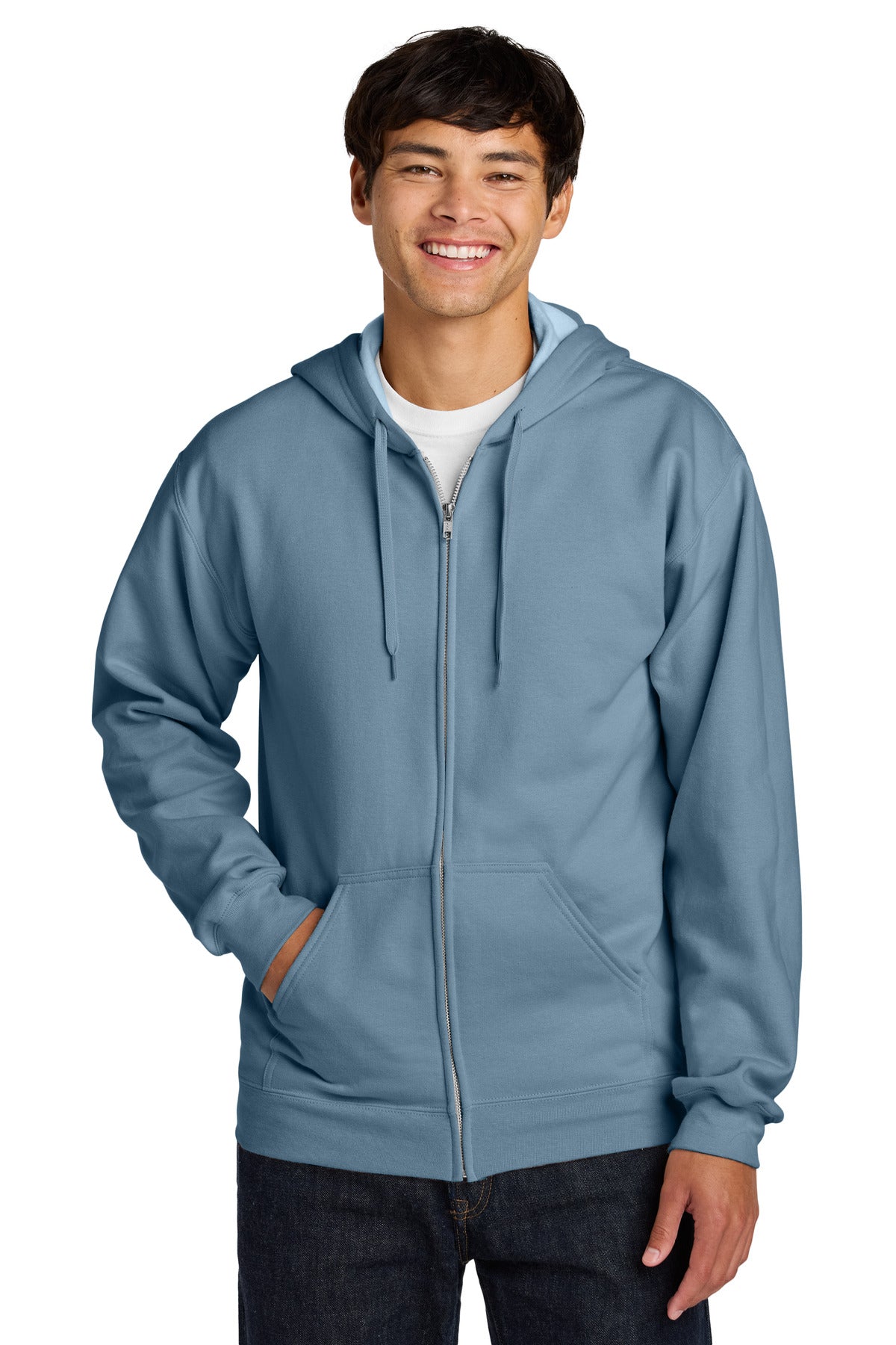 Custom Stone Blue Softstyle Fleece Full-Zip Hoodie SF600, personalized by SanCanDo Swag in Argyle, TX