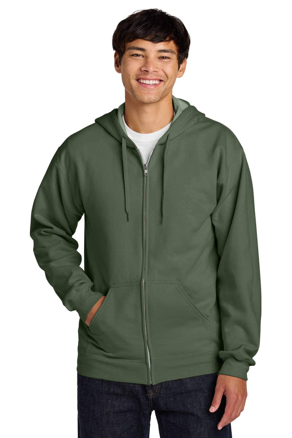 Custom Military Green Softstyle Fleece Full-Zip Hoodie SF600, personalized by SanCanDo Swag in Argyle, TX