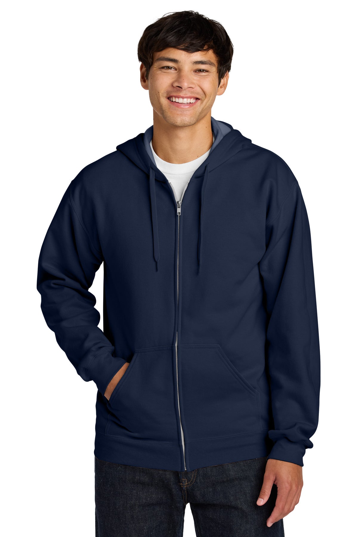 Custom Navy Softstyle Fleece Full-Zip Hoodie SF600, personalized by SanCanDo Swag in Argyle, TX