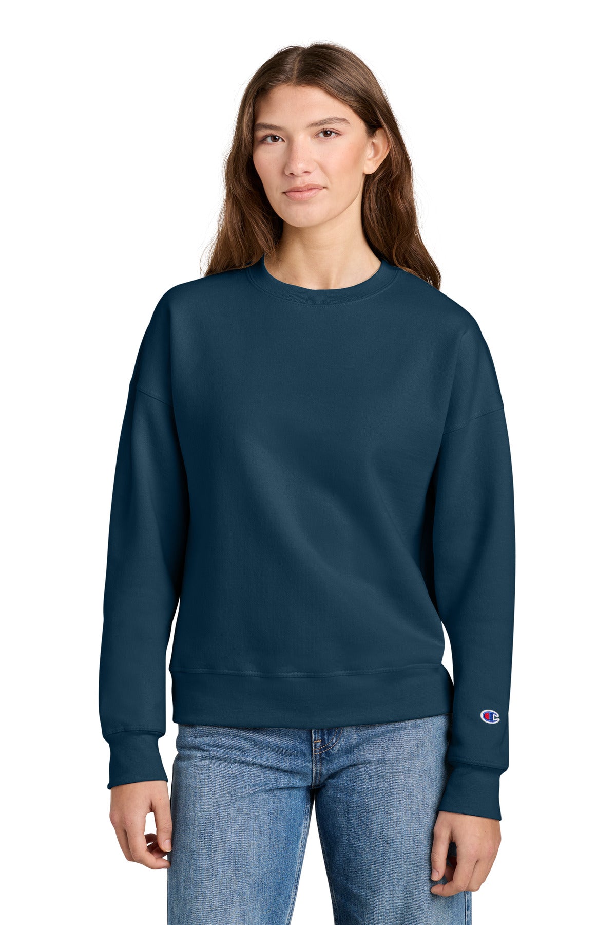 Custom Late Night Blue Women's Powerblend Crewneck SL650, personalized by SanCanDo Swag in Argyle, TX