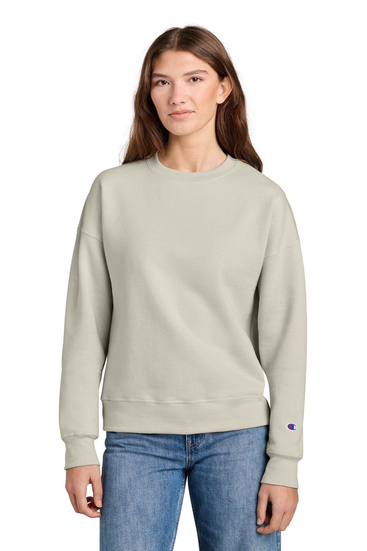 Custom Sand Women's Powerblend Crewneck SL650, personalized by SanCanDo Swag in Argyle, TX