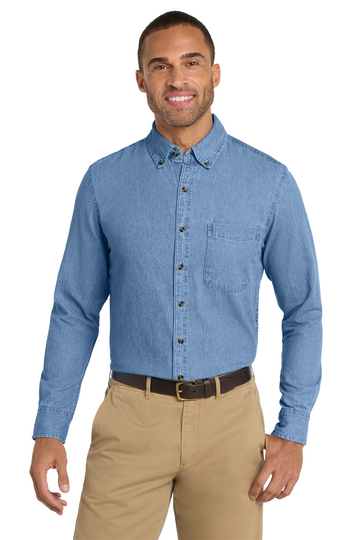 Custom Faded Blue Long Sleeve Value Denim Shirt SP10, personalized by SanCanDo Swag in Argyle, TX