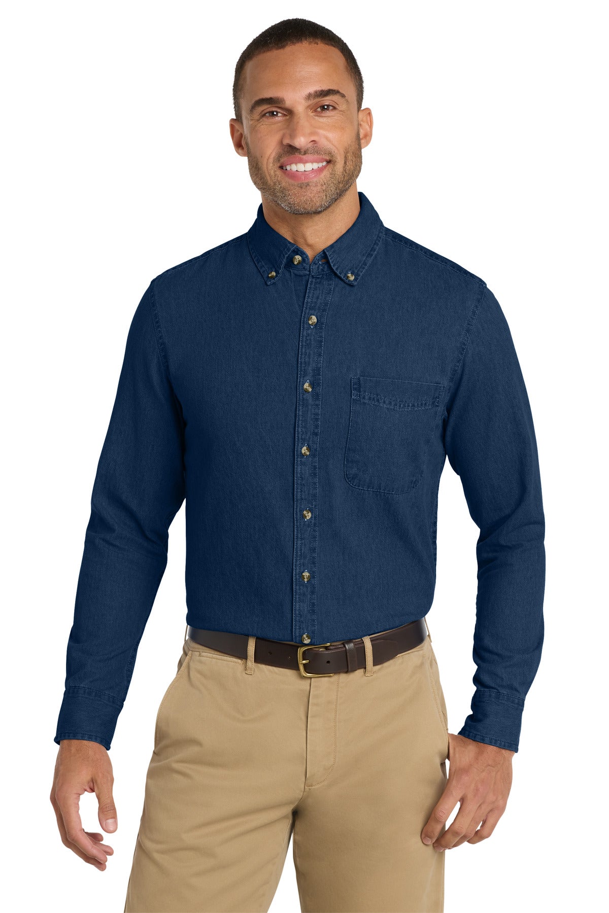 Custom Ink Blue Long Sleeve Value Denim Shirt SP10, personalized by SanCanDo Swag in Argyle, TX