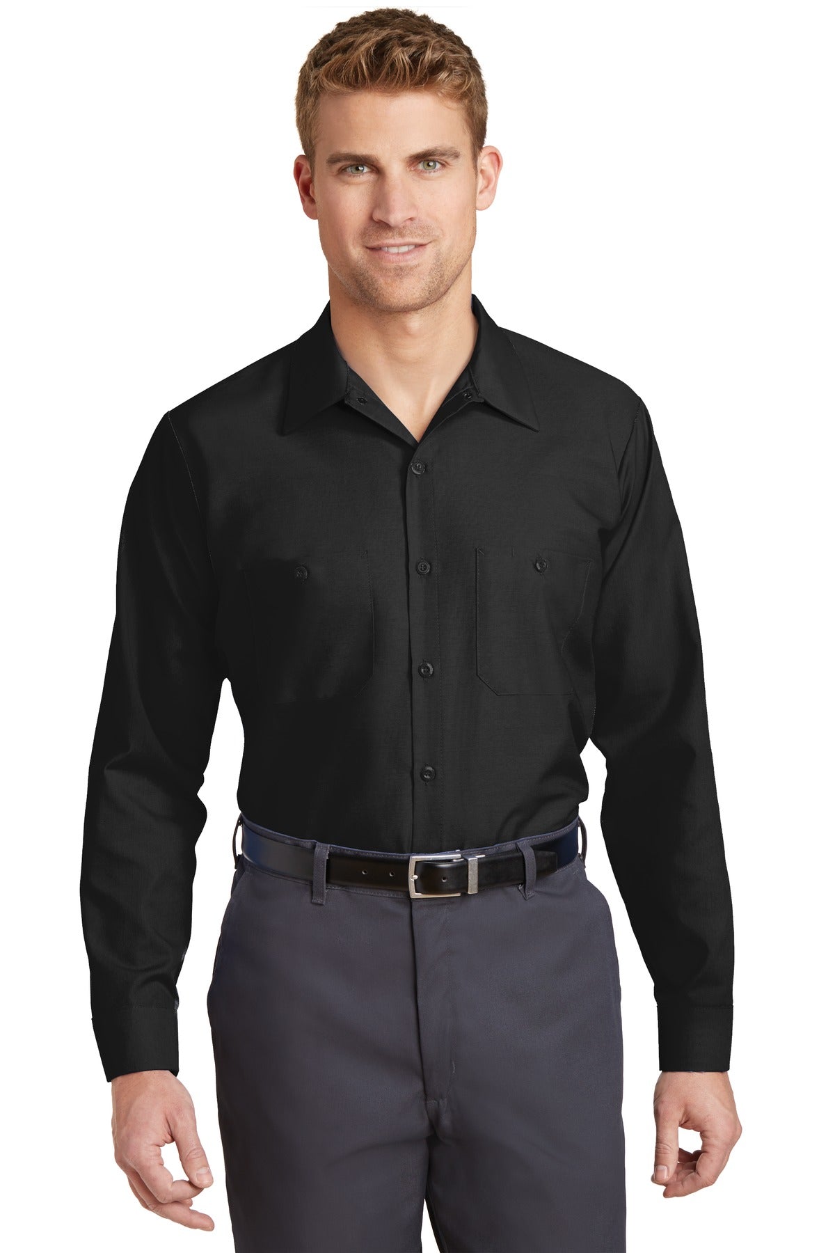 Custom Black Sleeve Industrial Work Shirt SP14LONG, personalized by SanCanDo Swag in Argyle, TX