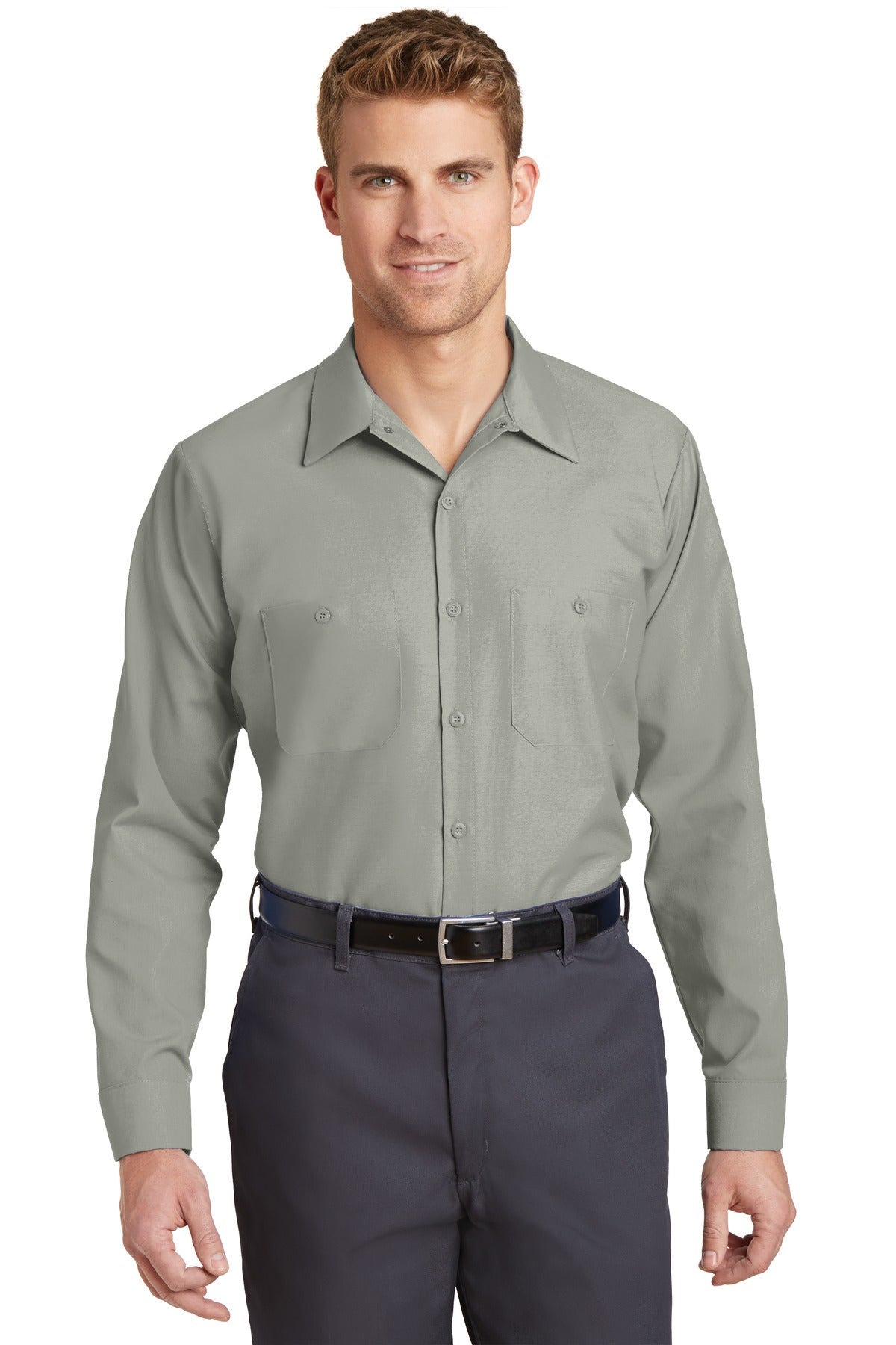 Custom Light Grey Sleeve Industrial Work Shirt SP14LONG, personalized by SanCanDo Swag in Argyle, TX