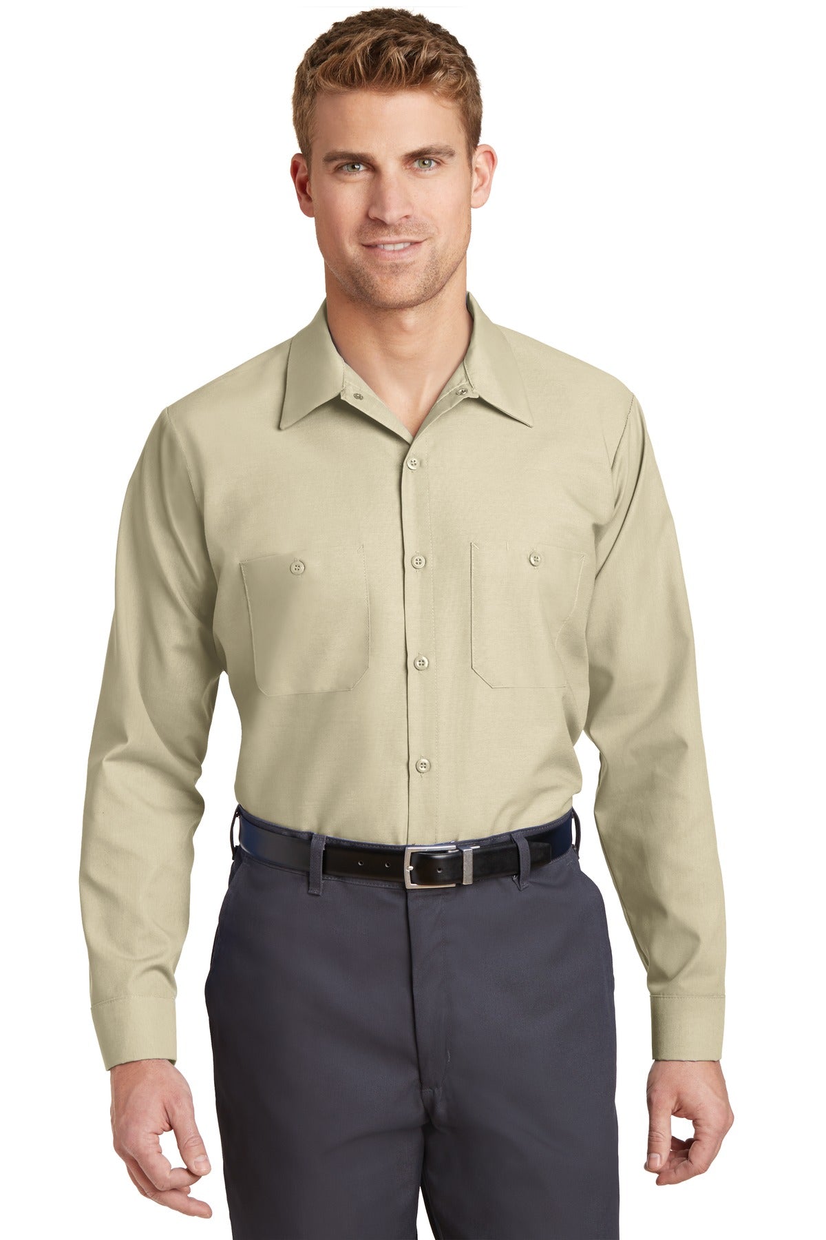 Custom Light Tan Sleeve Industrial Work Shirt SP14LONG, personalized by SanCanDo Swag in Argyle, TX