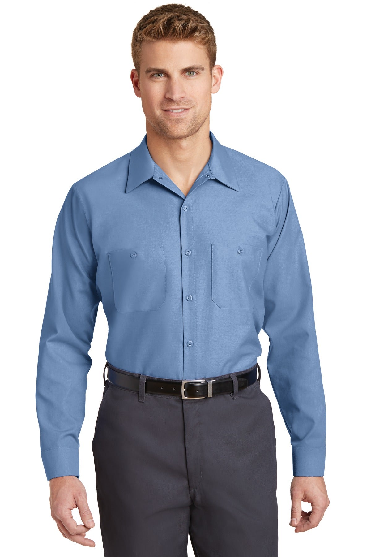 Custom Petrol Blue Sleeve Industrial Work Shirt SP14LONG, personalized by SanCanDo Swag in Argyle, TX