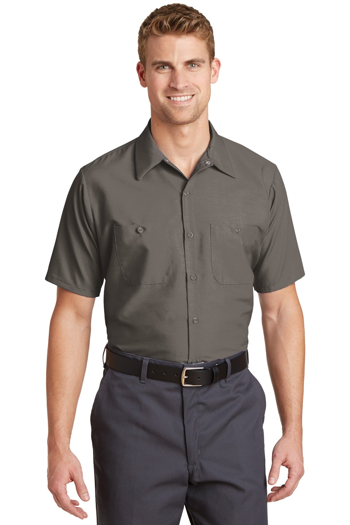 Custom Grey Sleeve Industrial Work Shirt SP24LONG, personalized by SanCanDo Swag in Argyle, TX