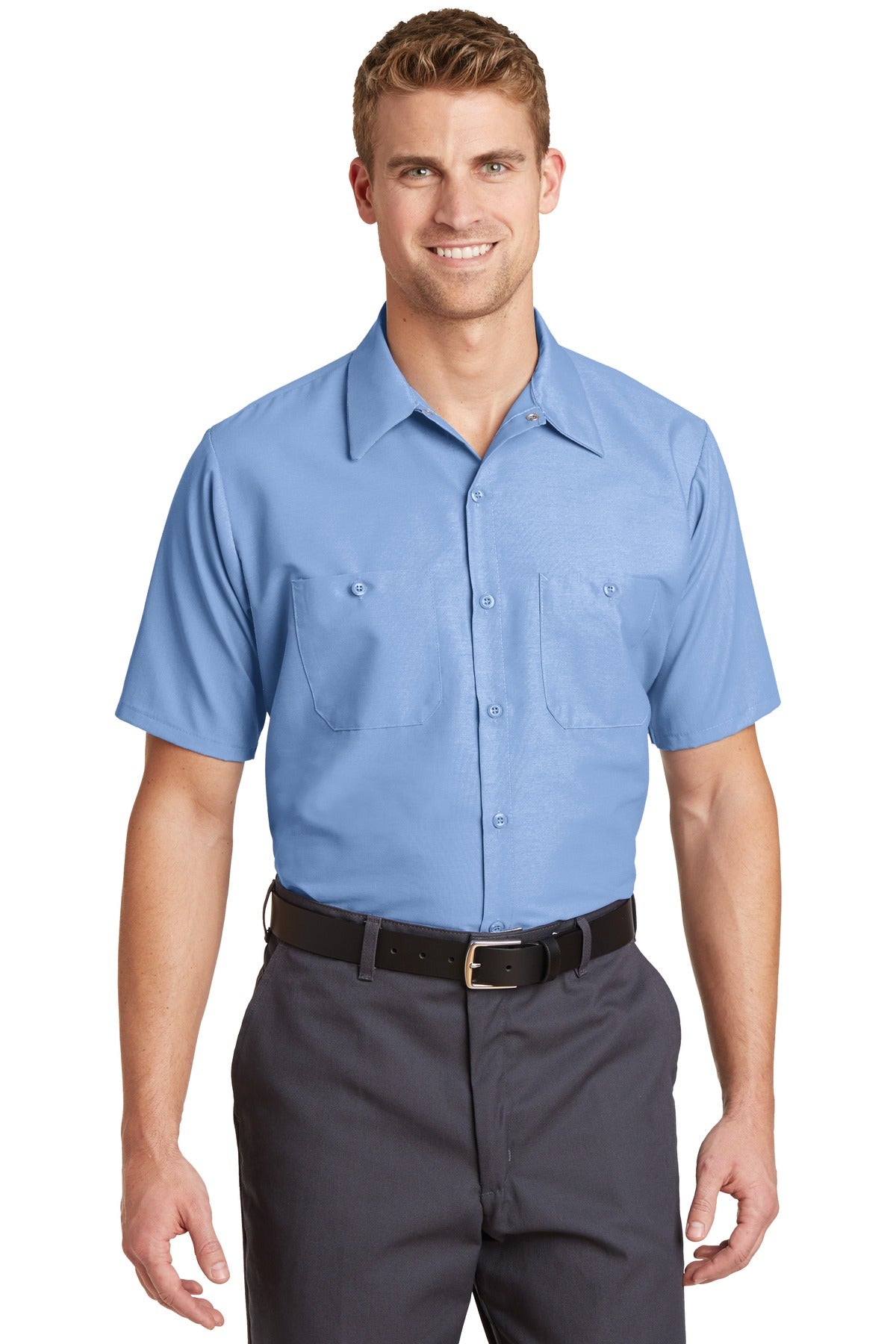 Custom Light Blue Sleeve Industrial Work Shirt SP24LONG, personalized by SanCanDo Swag in Argyle, TX