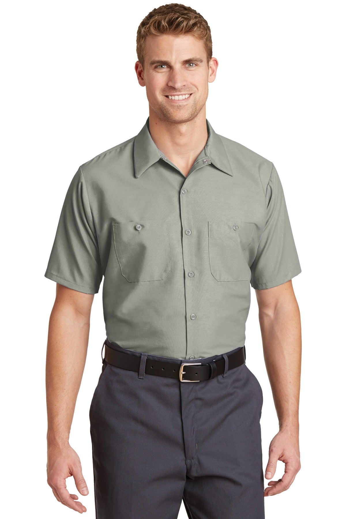 Custom Light Grey Sleeve Industrial Work Shirt SP24LONG, personalized by SanCanDo Swag in Argyle, TX
