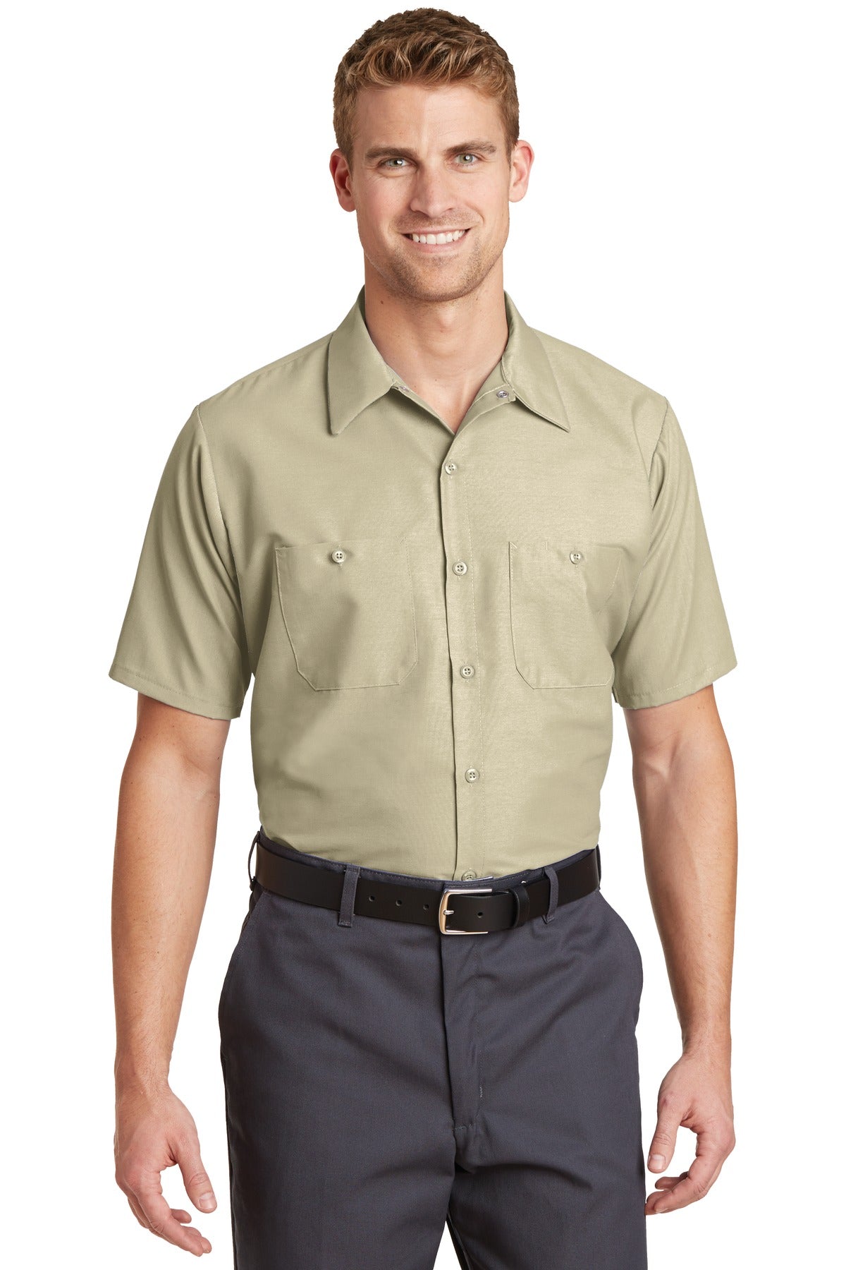 Custom Light Tan Sleeve Industrial Work Shirt SP24LONG, personalized by SanCanDo Swag in Argyle, TX