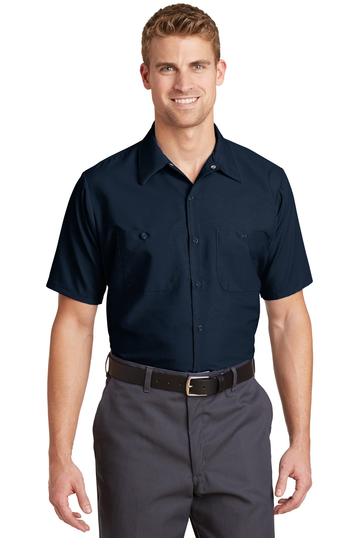 Custom Navy Sleeve Industrial Work Shirt SP24LONG, personalized by SanCanDo Swag in Argyle, TX