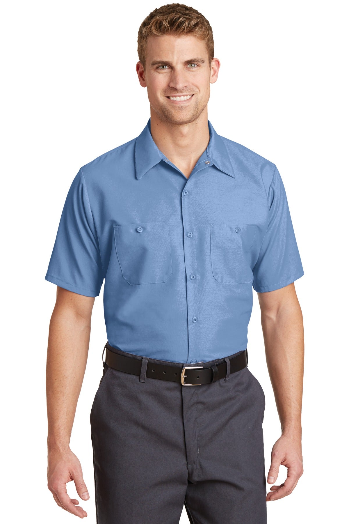 Custom Petrol Blue Sleeve Industrial Work Shirt SP24LONG, personalized by SanCanDo Swag in Argyle, TX