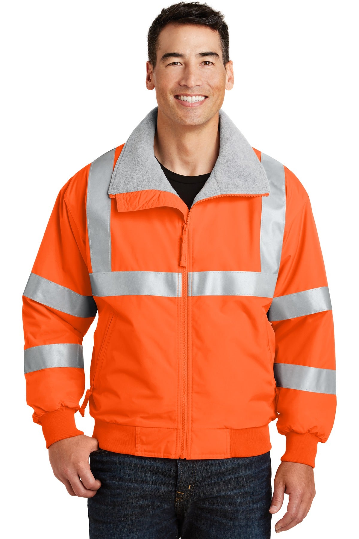 Custom Safety Orange/ Reflective Jacket with Reflective Taping SRJ754, personalized by SanCanDo Swag in Argyle, TX