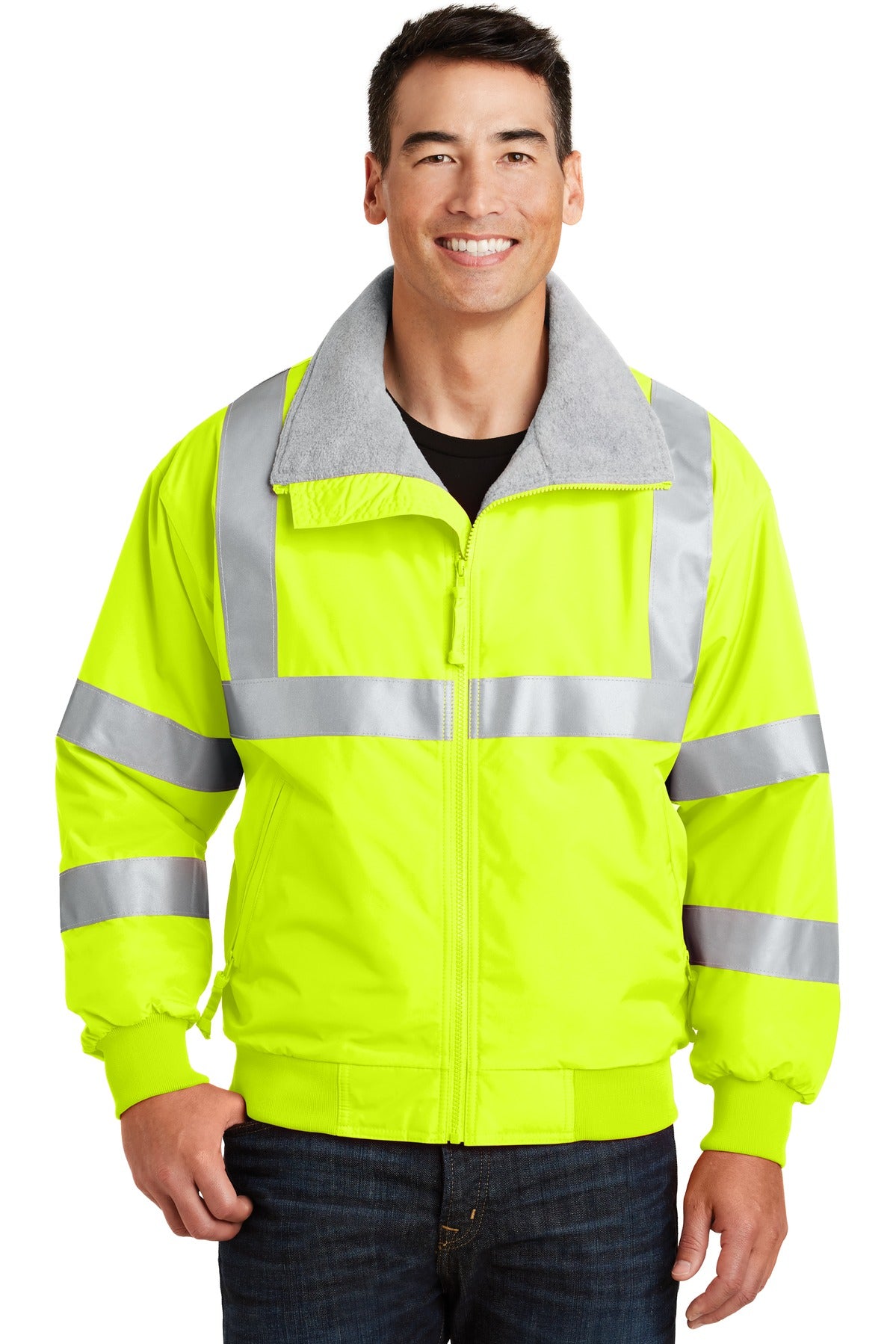 Custom Safety Yellow/ Reflective Jacket with Reflective Taping SRJ754, personalized by SanCanDo Swag in Argyle, TX
