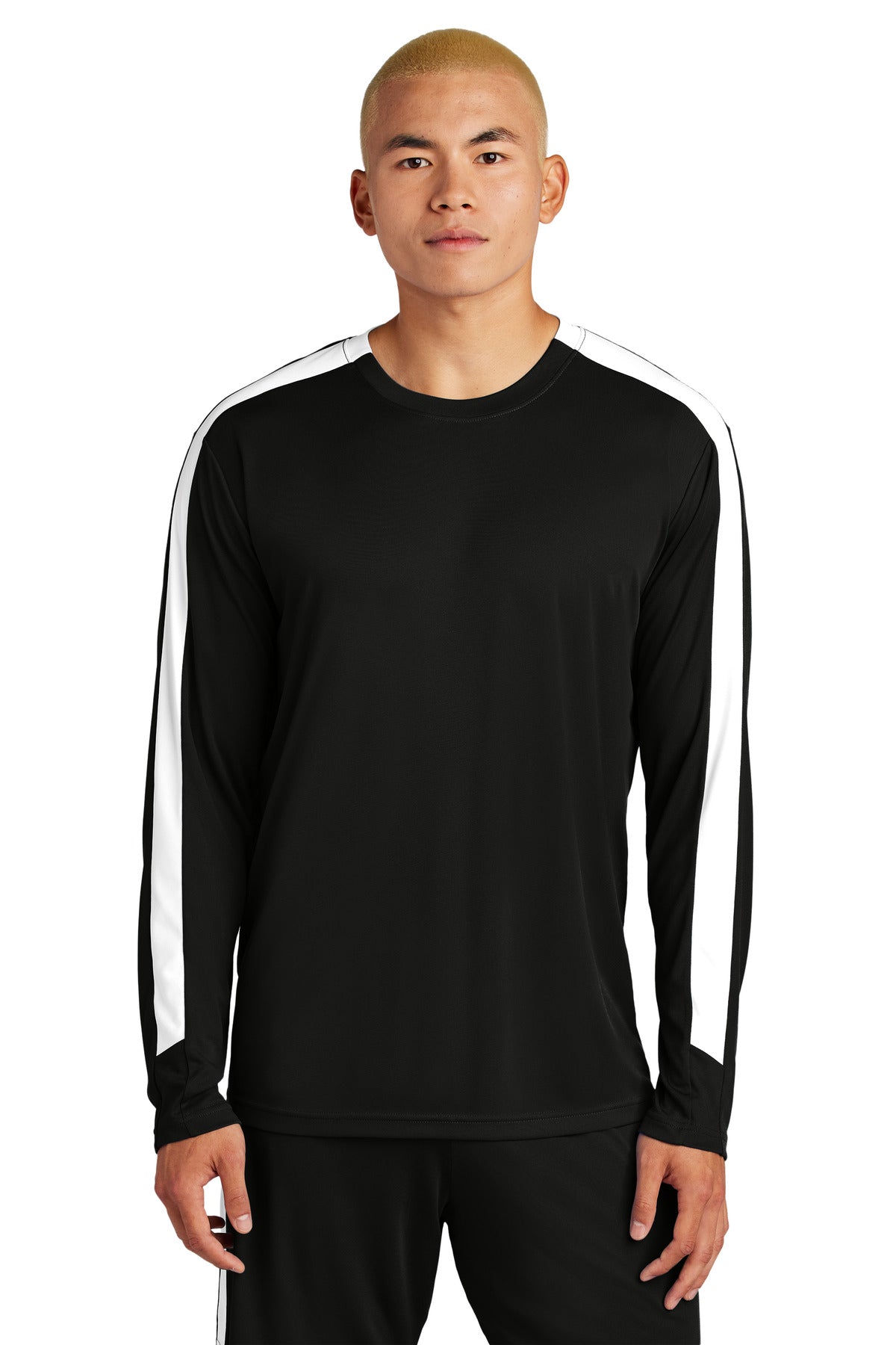 Custom Black/ White Competitor United Long Sleeve Crew ST100LS, personalized by SanCanDo Swag in Argyle, TX
