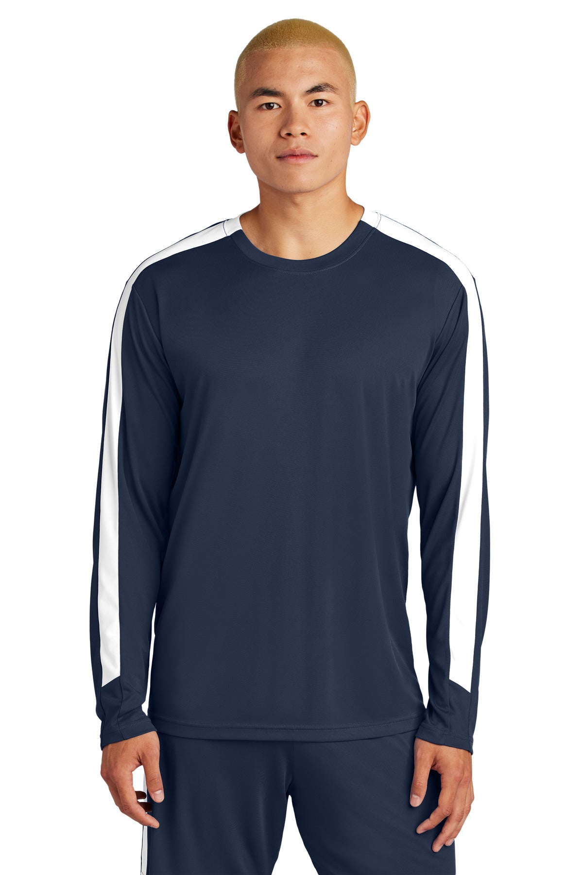 Custom True Navy/ White Competitor United Long Sleeve Crew ST100LS, personalized by SanCanDo Swag in Argyle, TX