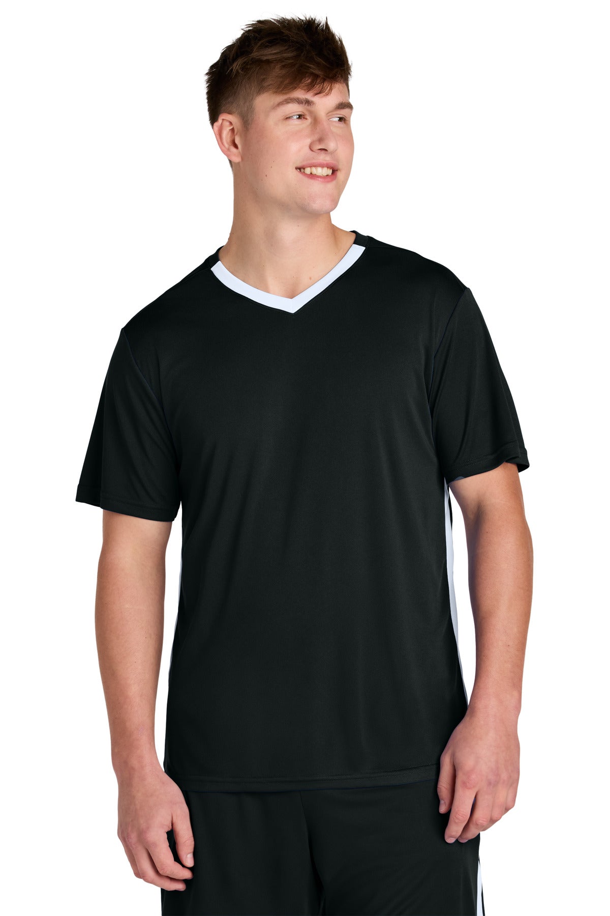 Custom Black/ White Competitor United V-Neck ST101, personalized by SanCanDo Swag in Argyle, TX