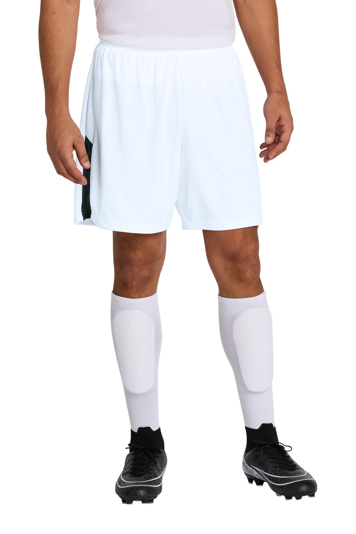 Custom White/ Black Competitor United 7" Short ST103, personalized by SanCanDo Swag in Argyle, TX